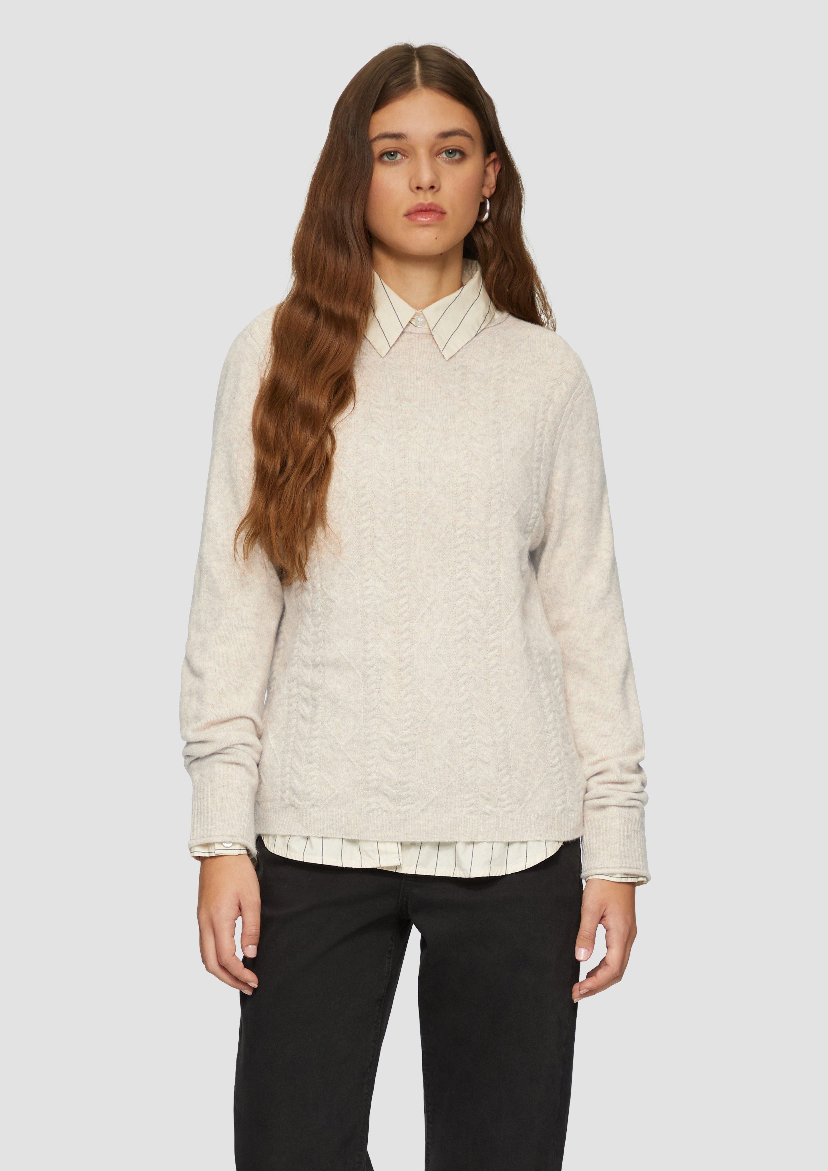 Strickpullover Flauschiger Pullover mit Zopfmuster