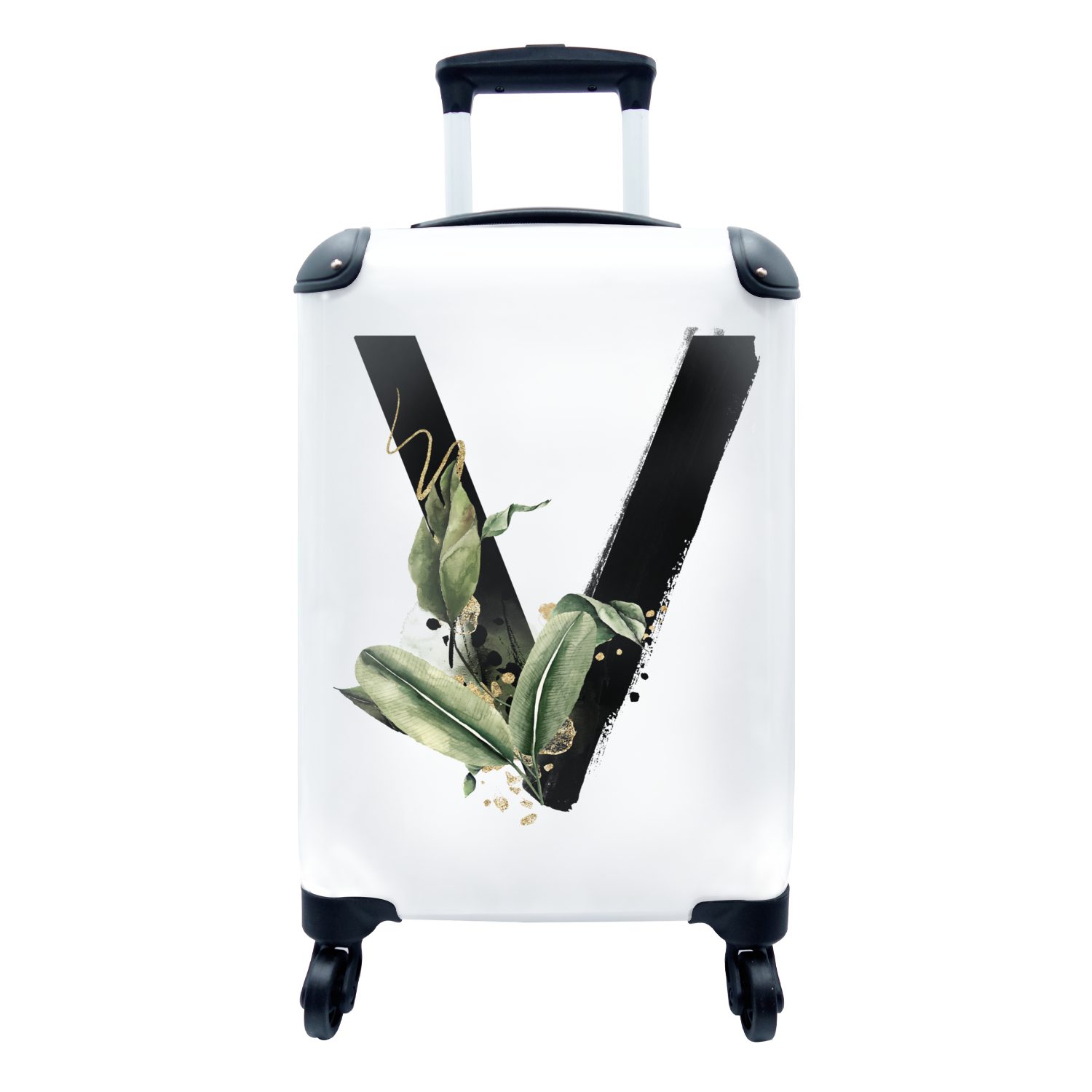 MuchoWow Handgepäckkoffer Dschungel - Weiß - Buchstabe V, 4 Rollen, Reisetasche mit rollen, Handgepäck für Ferien, Trolley, Reisekoffer