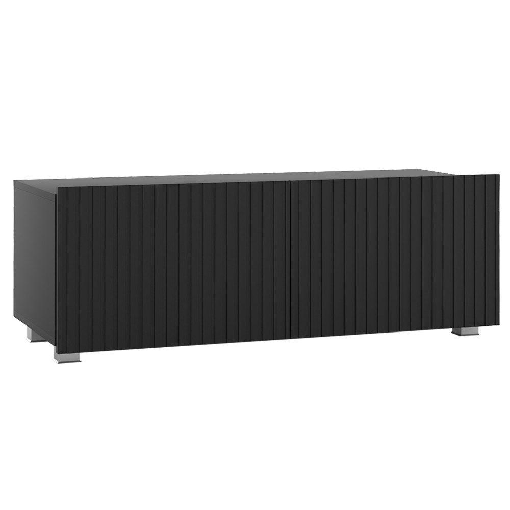 Lomadox Lowboard KEMPTEN-132, in schwarz matt, Rillenfront, 2-türig, Breite 100 cm, Softclose