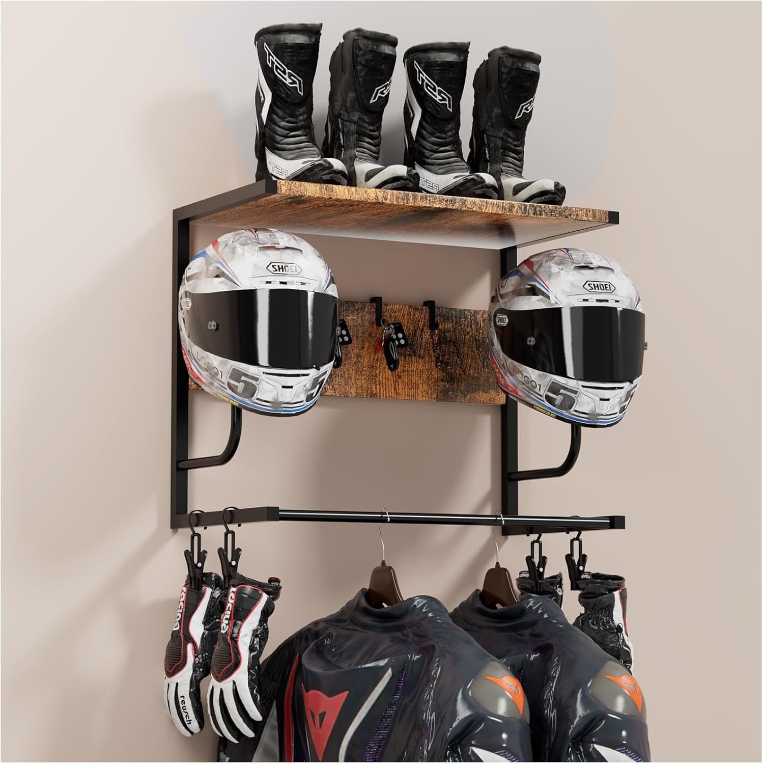 GarveeMore Motorhalterung Motorradhelmhalter Wandhelmhalter mit Haken
