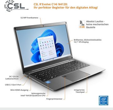 CSL Leistungsstarker Prozessor Notebook (Intel N4120, UHD 600 Grafik, 512 GB SSD, 4GBRAM,für uneingeschränkte Mobilität & Leistungsstarke Vielseitigkeit)