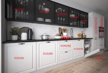 Feldmann-Wohnen Küchenzeile Elbing, 420cm grau matt/weiß + schwarz 12-teilig mit Teilauszug