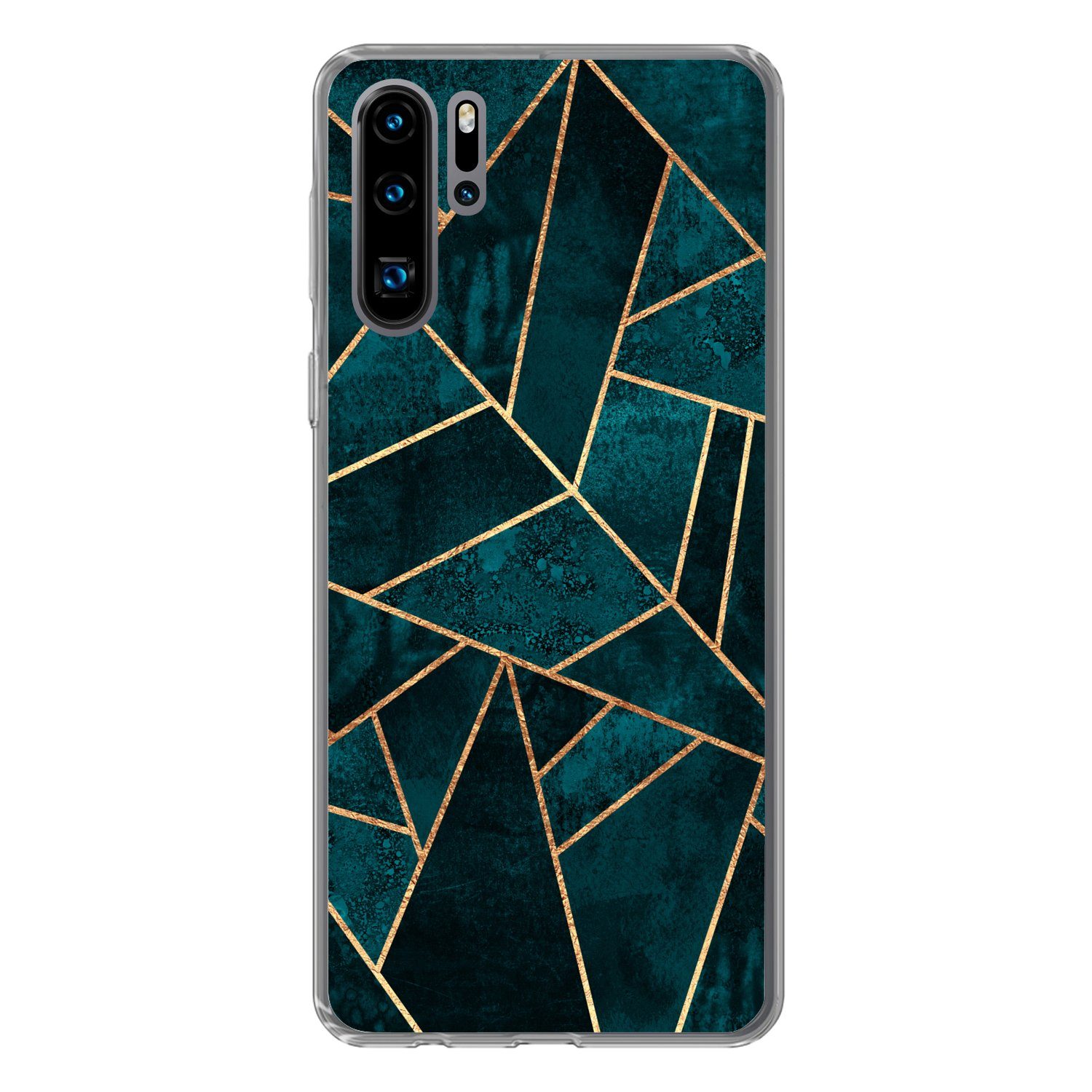 MuchoWow Handyhülle für Huawei P30 Pro Steine - Gold - Luxus - Muster - Abstrakt, Handy Case, Silikon, Bumper Case Dünn