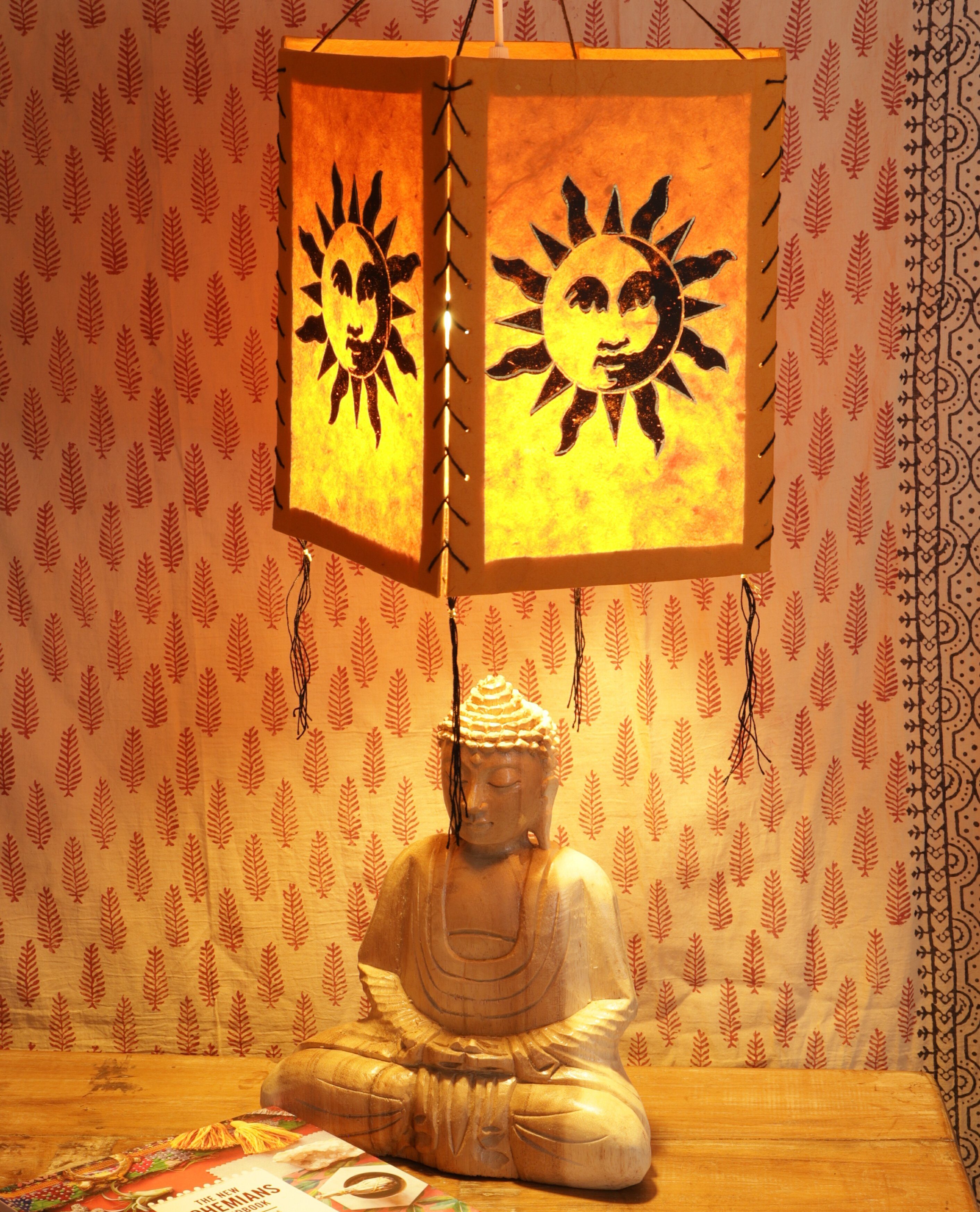 Guru-Shop Deckenleuchten Lokta Papier Hänge Lampenschirm, Sonne inklusive nicht Deckenleuchte.., orange Leuchtmittel 1