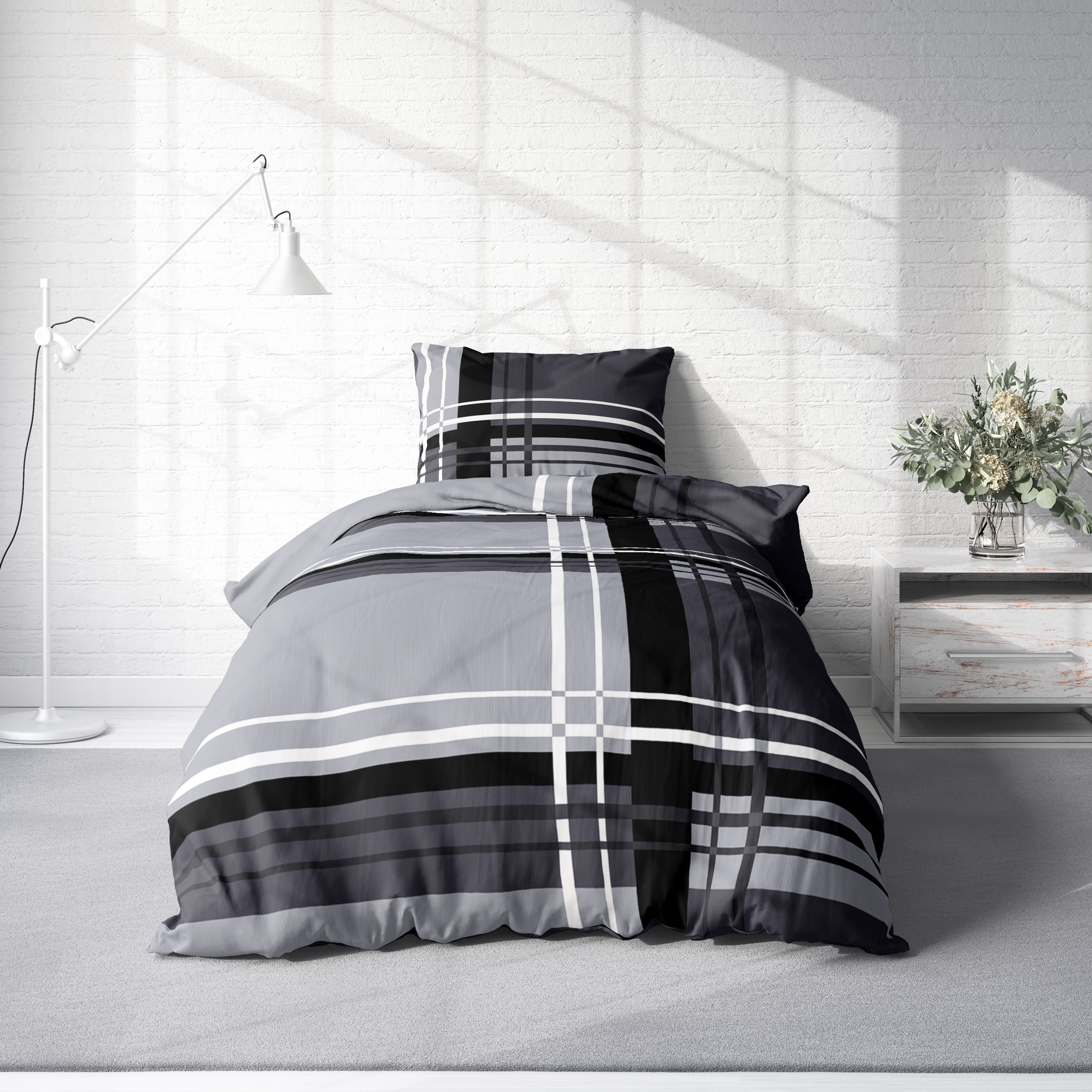 One Home Bettwäsche Adzo Winter, Biber, 4 teilig, modern gestreift grafisch günstig online kaufen