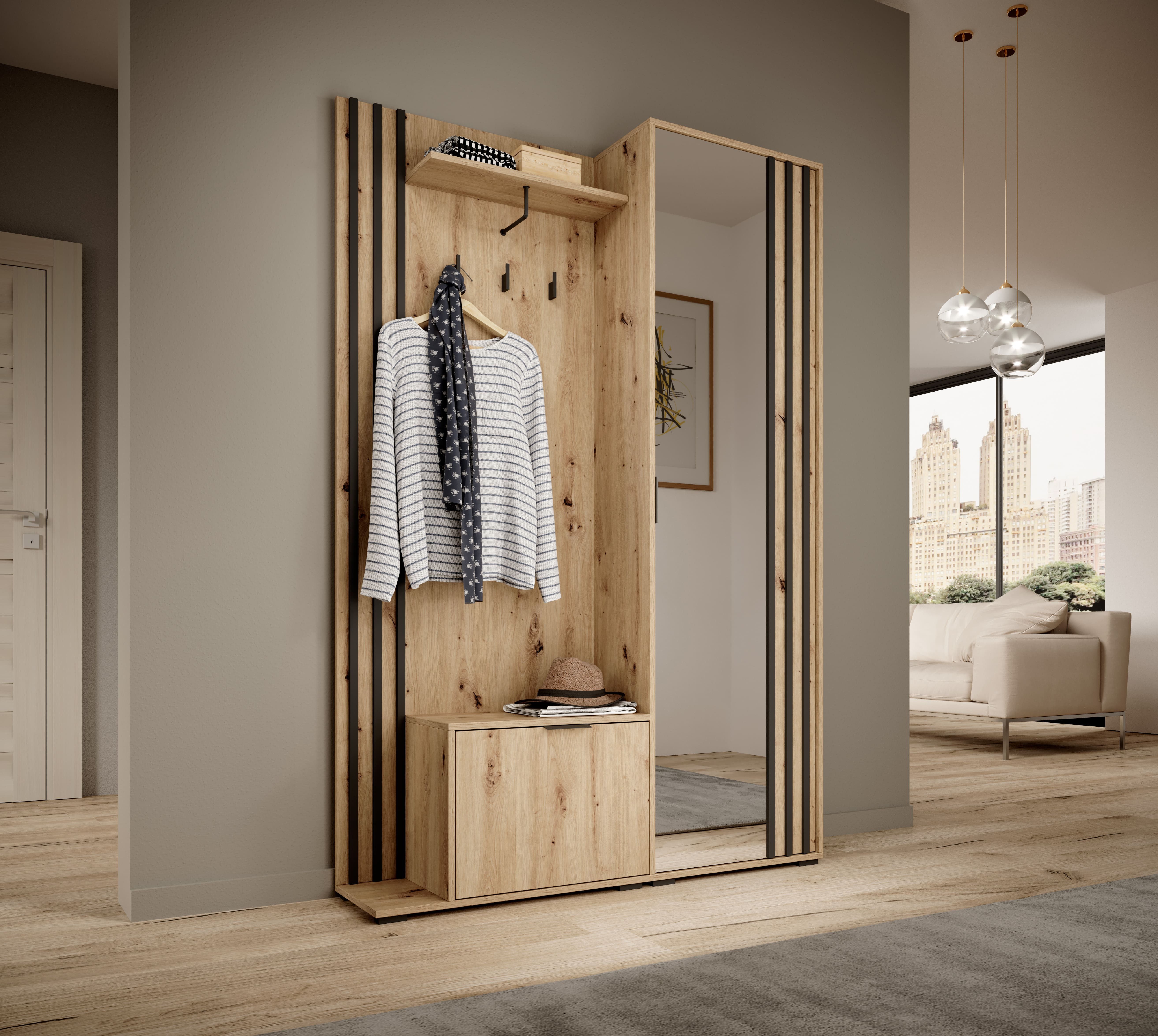 MOEBLO Kompaktgarderobe JOHN (Dielenschrank Wandschrank Regal günstig online kaufen