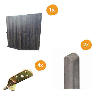 Mega-Holz Sichtschutzelement Sichtschutzzaun Set Nautra - Grau 1 Zaunfeld inkl. Material, (Sparset, 7-St)