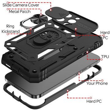 Nalia Smartphone-Hülle Apple iPhone 13 Pro Max, Outdoor Military-Style Ring Hülle / Kamera-Abdeckung & Display-Rahmen