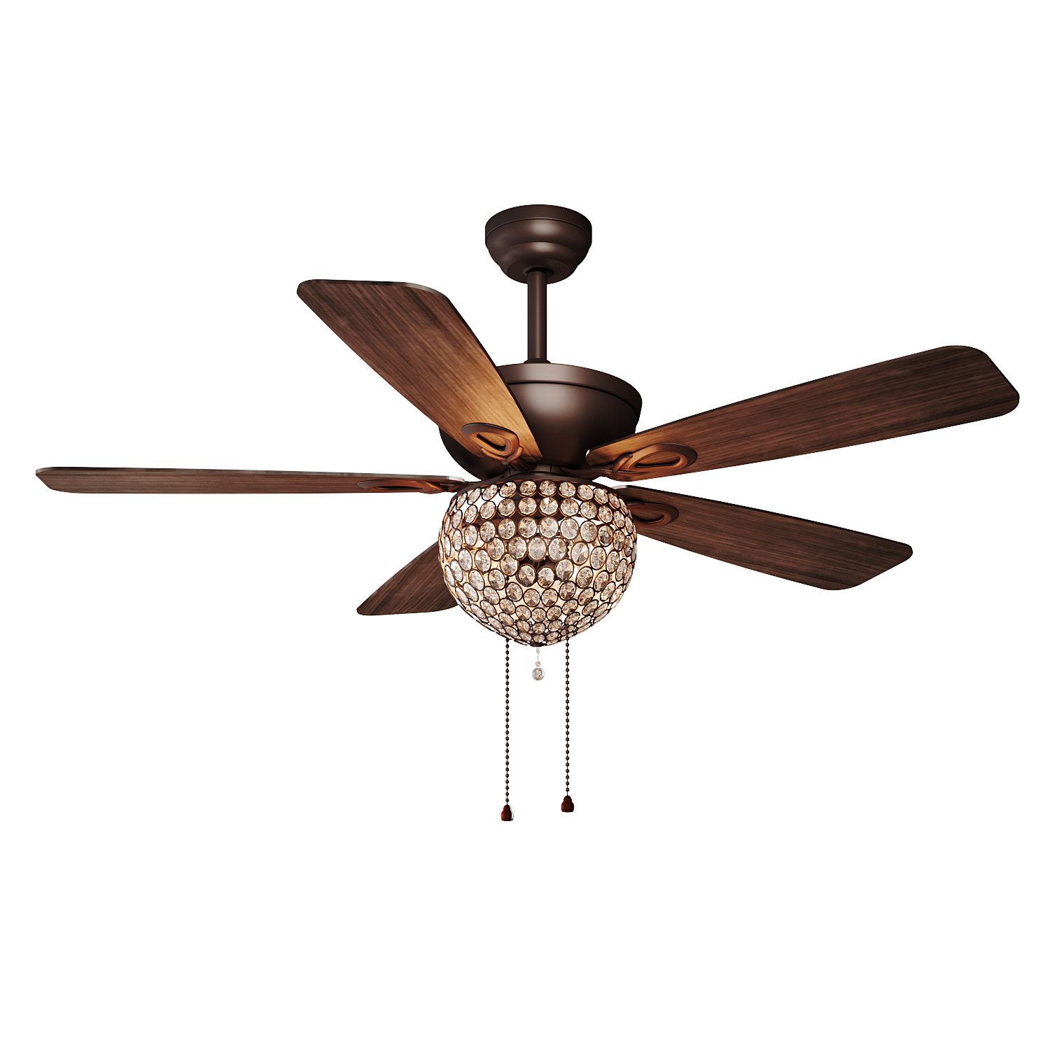 SONNI Deckenventilator Antik Deckenventilator, Ø 52 Inch, Zugschalter Kristall Fan, Wohnzimmer Vintage Ohne Licht 132cm