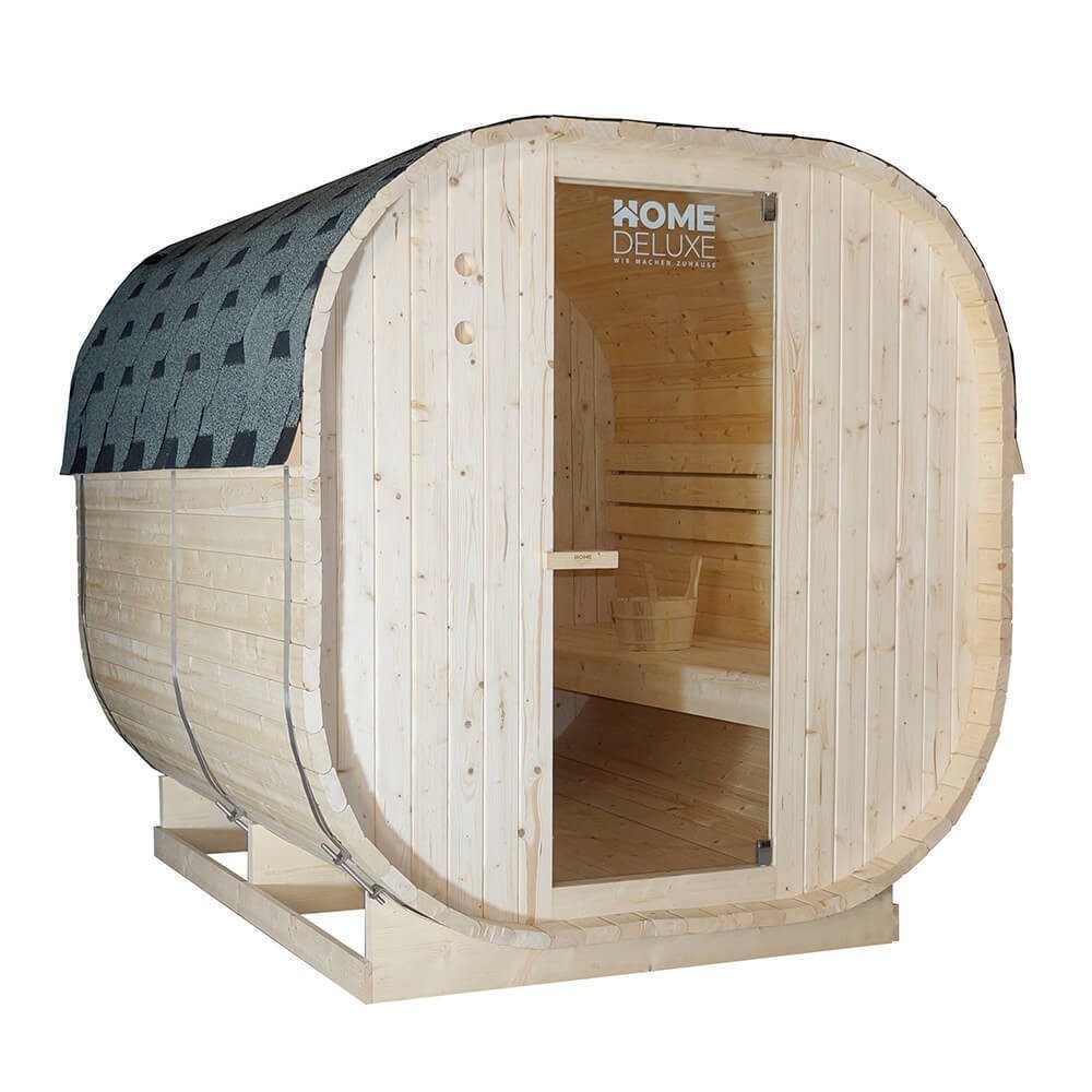 DEKO VERTRIEB BAYERN Fasssauna XXL Luxus Outdoor Fasssauna 194x220 cm SET Sauna inkl.8 KW Saunaofen 6