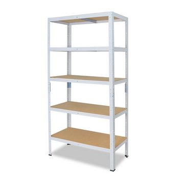 shelfplaza Schwerlastregal HOME, 200x80x60cm weiß, Metallregal mit 5 Böden, als Kellerregal, Garagenregal, Werkstattregal oder Lagerregal, Steckregal Metall mit 175kg Tragkraft