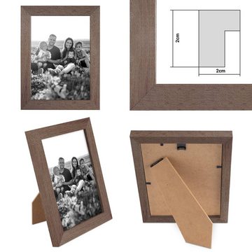 CABBEL Bilderrahmen-Set MDF Holz-Rahmen, Acrylglas, Collagen, Portraits, Bilder für Wand-Tisch, für 3 Bilder (Spar-Set), 3er Set Bilderrahmen 10x15 cm in Braun, Modern, Schmal, Fotorahmen, Ideal für Fotogalerie, Wanddeko, Lifestyle