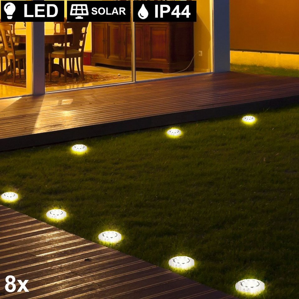 8x LED SOLAR Außen Bereich Steck Lampen Terrassen Grundstück Erdspieß Leuchten