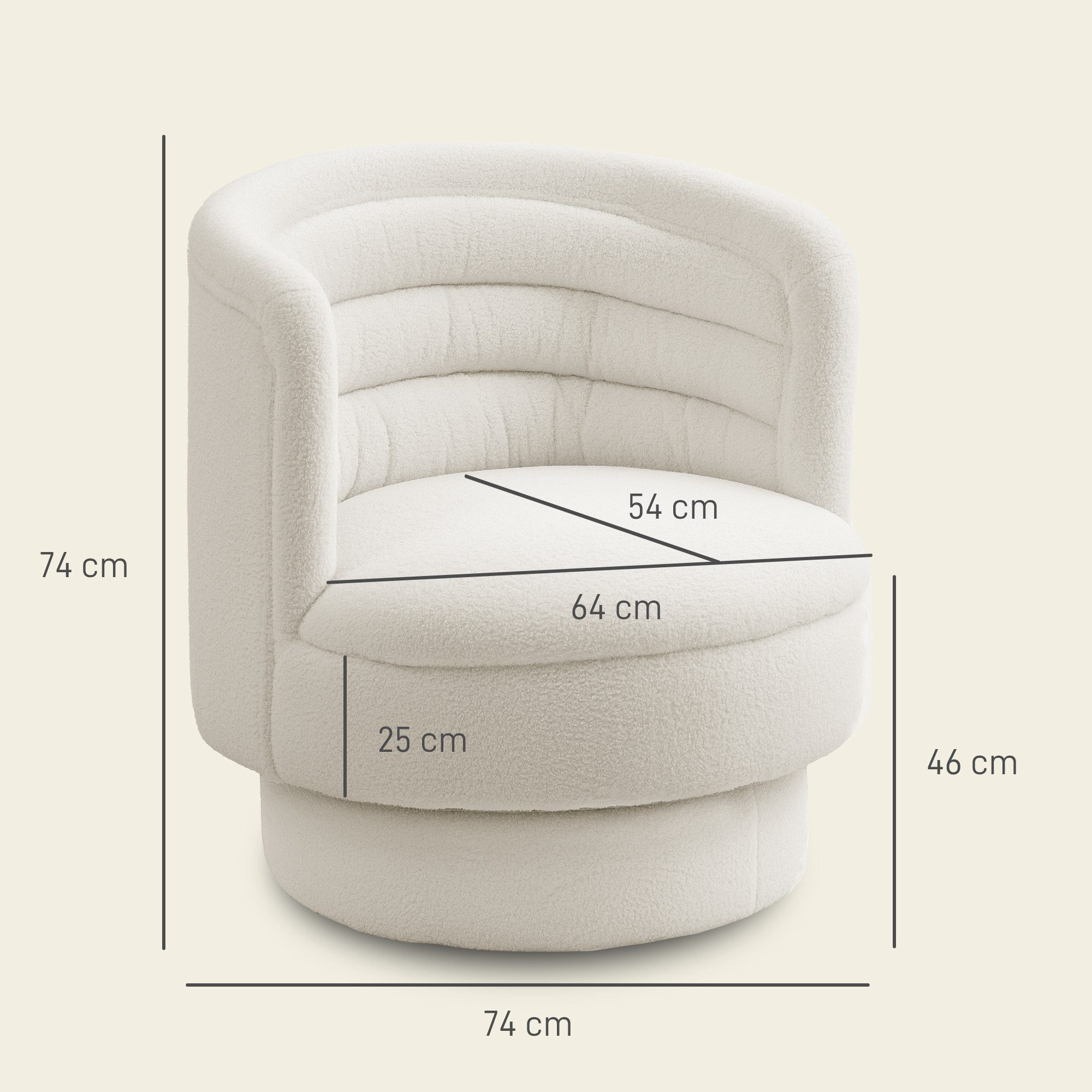 HOMCOM Relaxsessel Sessel Wohnzimmer mit Armlehnen, mit Sherpa-Optik, Polstersessel (Loungesessel, 1-St., Lesesessel), für Schlafzimmer Cremeweiß – Bild 3 von 5