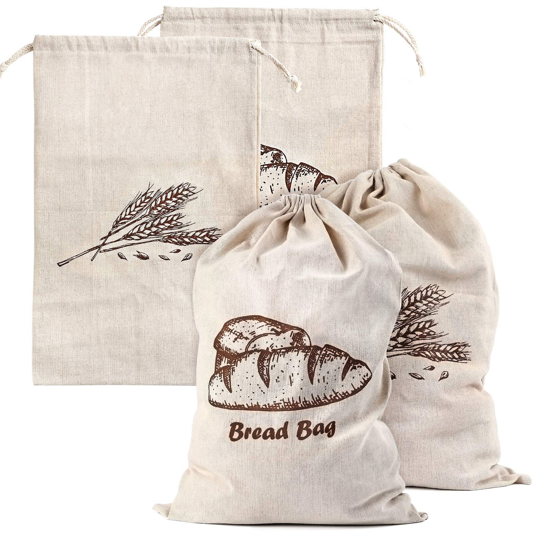 Agger Brottasche Leinen-Brotbeutel für selbstgebackenes Brot 45cm×30cm – 4 Stück, (4-tlg), Wiederverwendbar, große Aufbewahrung für handwerkliches Brot