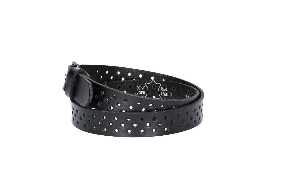 kiddybelts Ledergürtel Schwarz Mini 20mm mit durchgehender Lochung und dunkler Rollschließe (KB18-790, 1-St) sehr weiches Vollrindleder