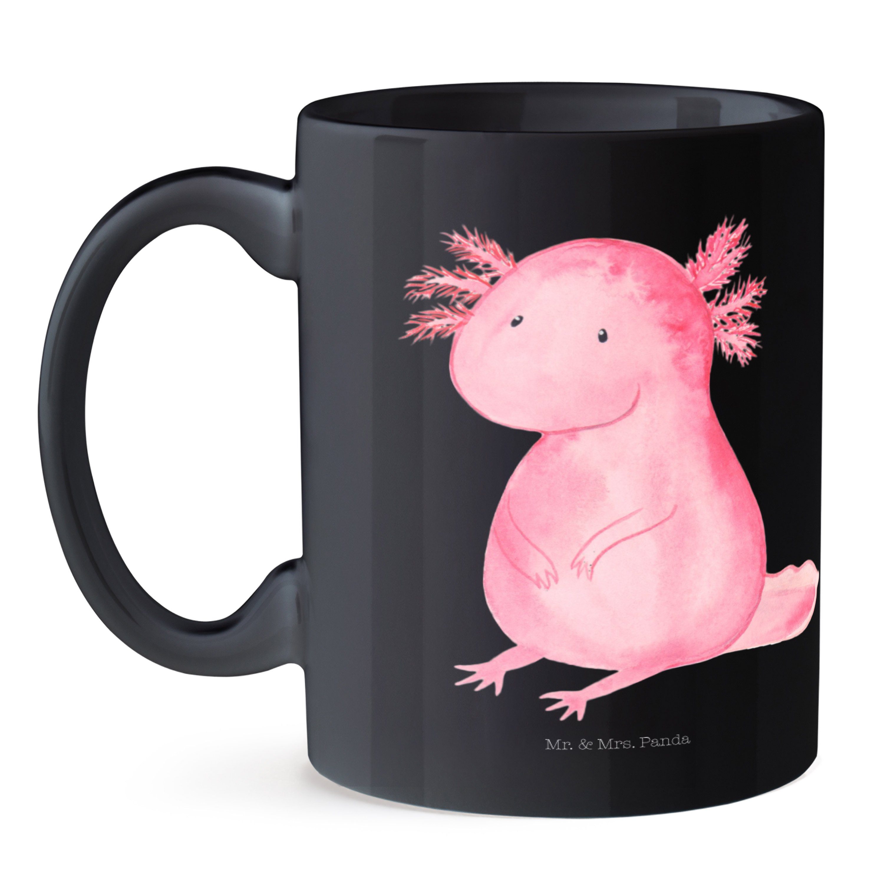 Keramik Mrs. Kaffeetasse, - - Molch, Geschenk, Tasse Schwarz Mr. Axolotl & Schwarz Tas, Panda Porzellantasse,