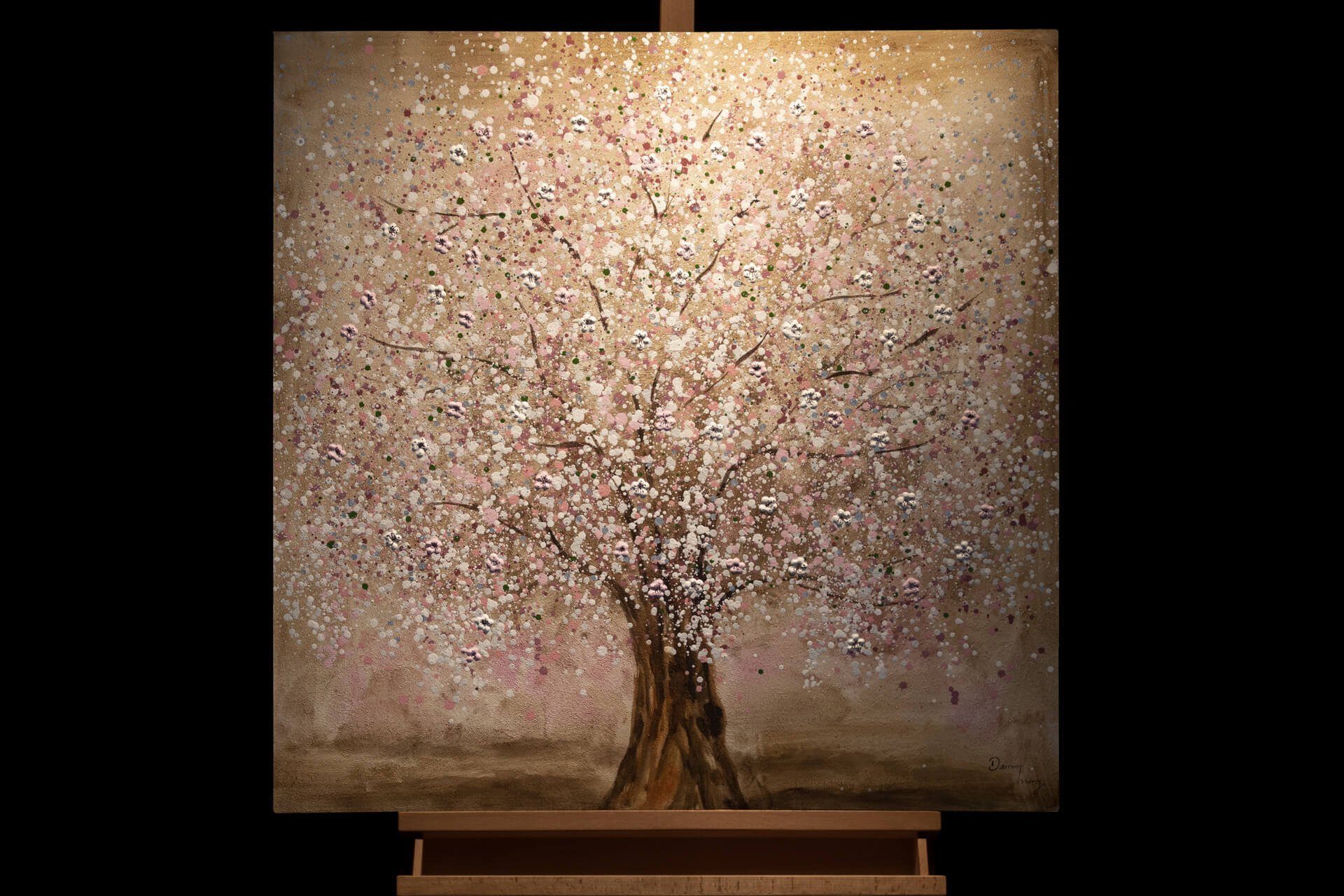 HANDGEMALT Frühlingstraum 100% Gemälde KUNSTLOFT Leinwandbild Wandbild 80x80 cm, Wohnzimmer Rosa