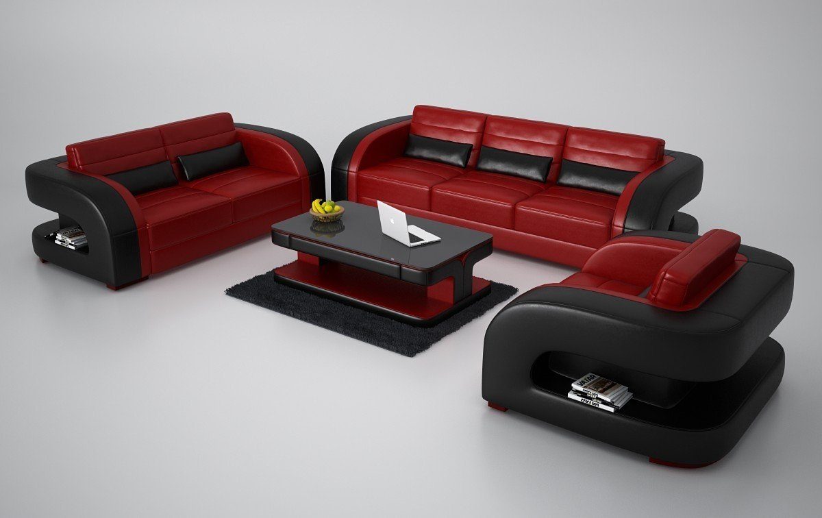 JVmoebel Sofa Schwarz-rote Couchgarnitur 3+2+1 Sitzer luxus Sofas Modern Neu, Made in Europe