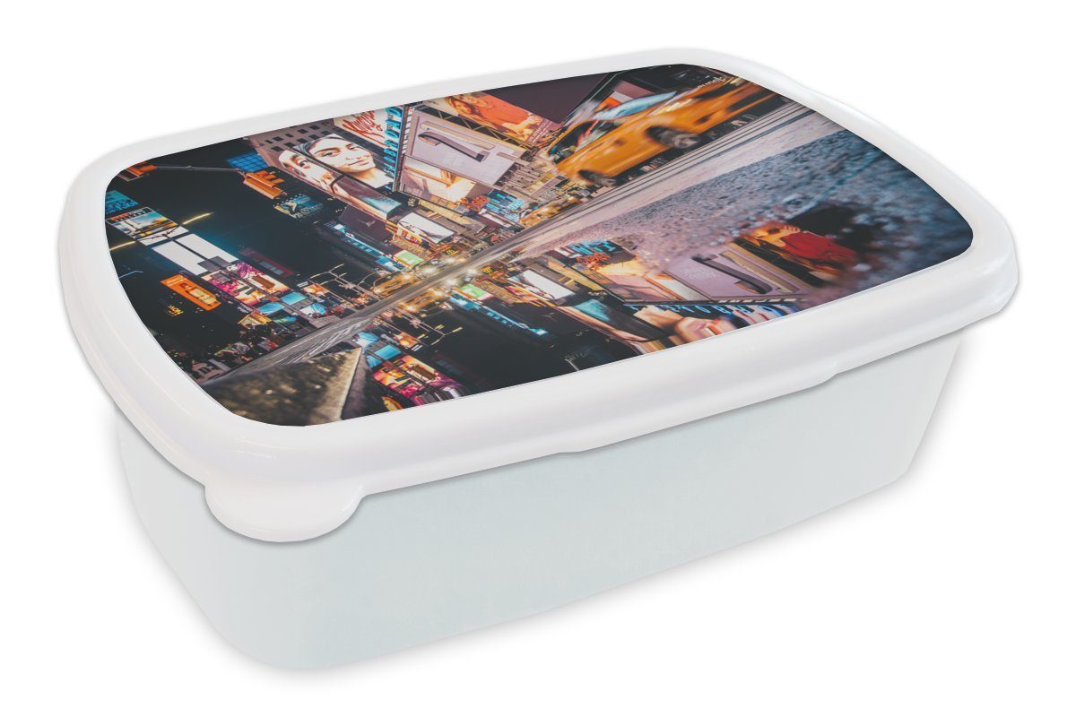 MuchoWow Lunchbox New York - Wasser - Werbeschild, Kunststoff, (2-tlg), Brotbox für Kinder und Erwachsene, Brotdose, für Jungs und Mädchen weiß
