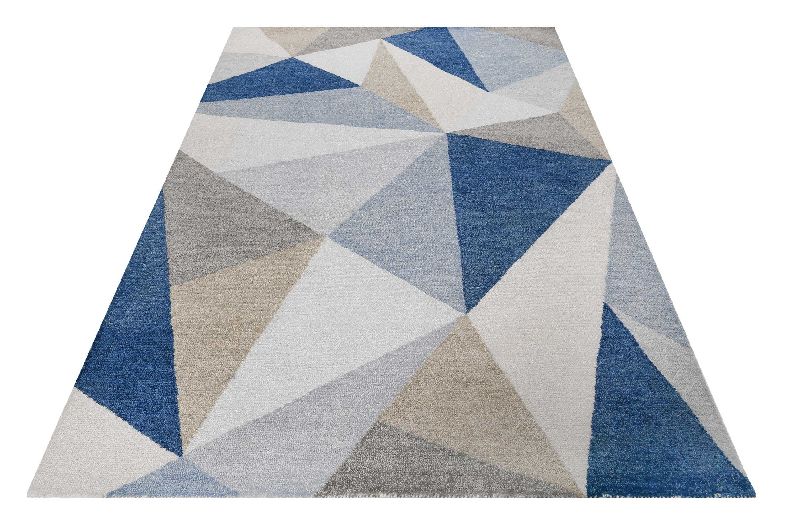 Teppich Next Time 2.0, Wecon home, rechteckig, Höhe: 8 mm, modern, handgefertigt, geometrisches Design für Wohn-, Schlafzimmer blau