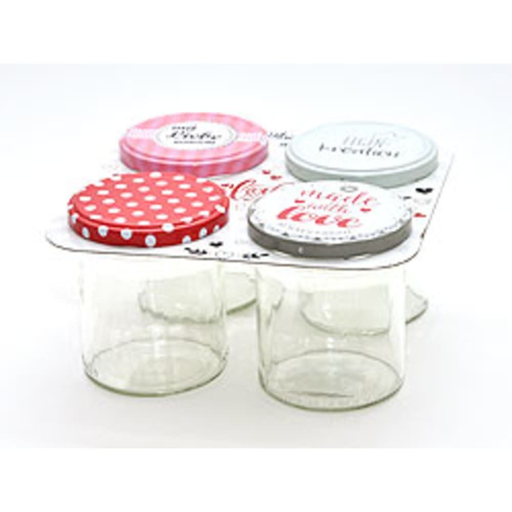 HundB Einkochring 4er Set Einkochgläser 346 ml klar mit 82 mm Deckeln, Gummi für Einmachgläser
