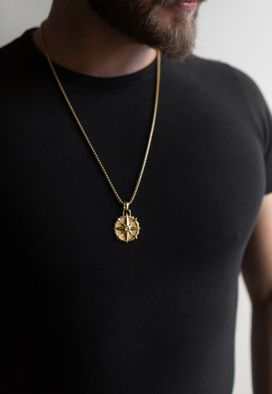 Akitsune Edelstahlkette Guidance Halskette Gold - Kompass 70 cm