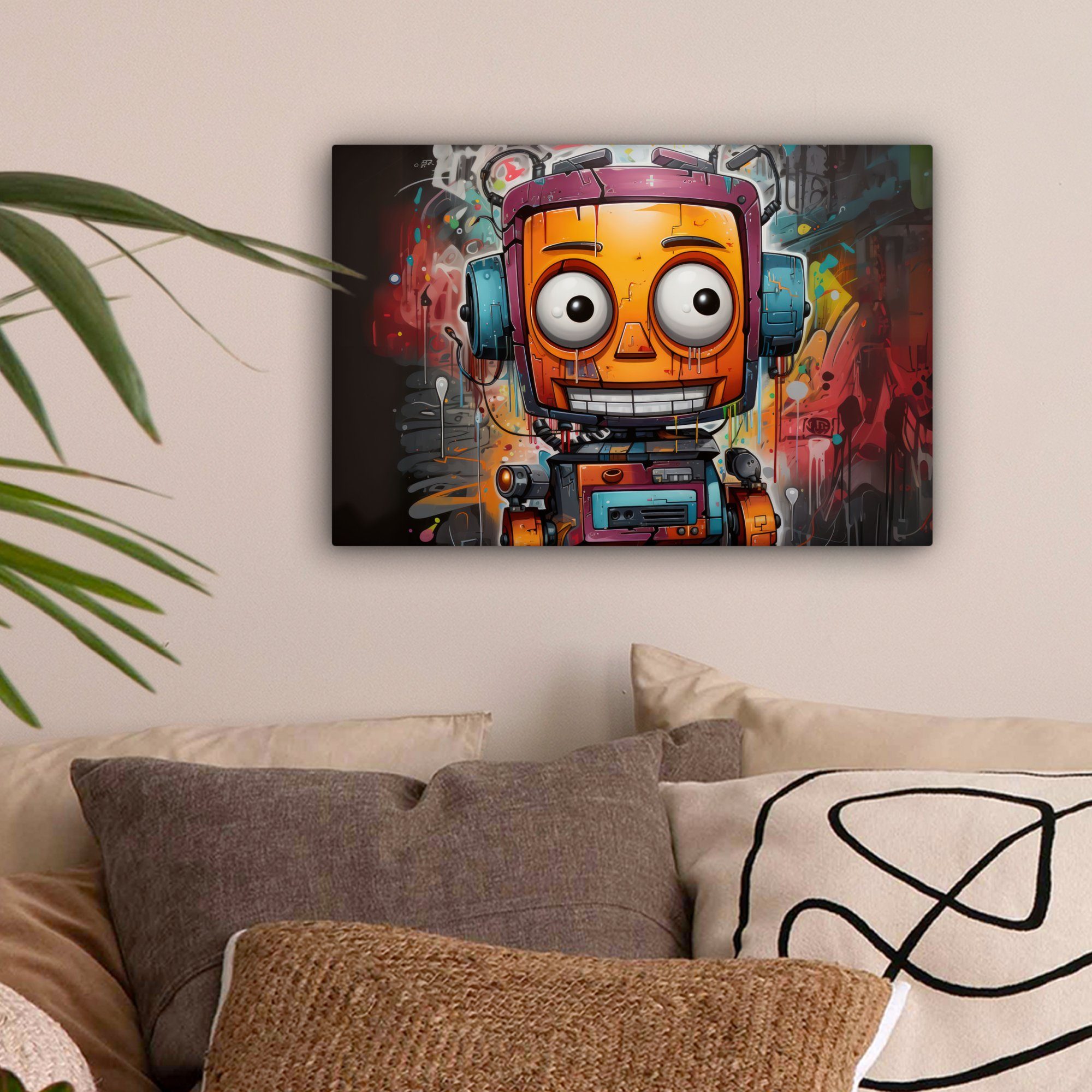 OneMillionCanvasses® Leinwandbild Roboter - Graffiti - günstig online kaufen
