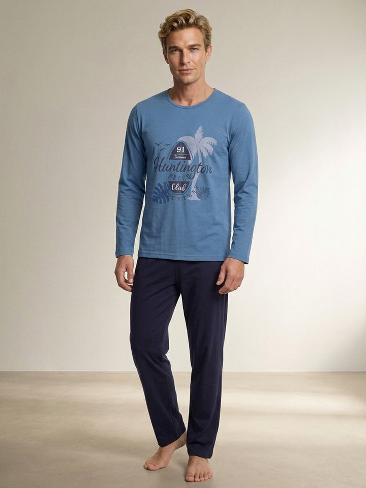 Henry Terre Pyjama Langarm - Sportliches Design Aufdruck ohne Knopfleise und Brusttasche