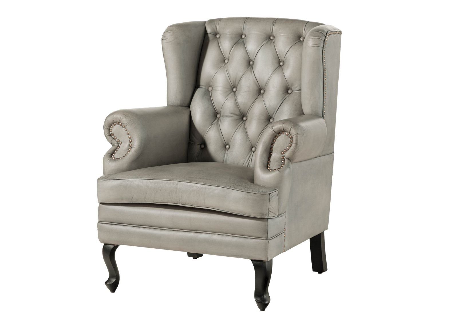 Massivmoebel24 Sessel CHESTERFIELD Echtleder (Büffel) grau (Echtleder (Büffel) montiert 31 kg CHESTERFIELD #201), 88x81x105 cm (BxTxH) grau
