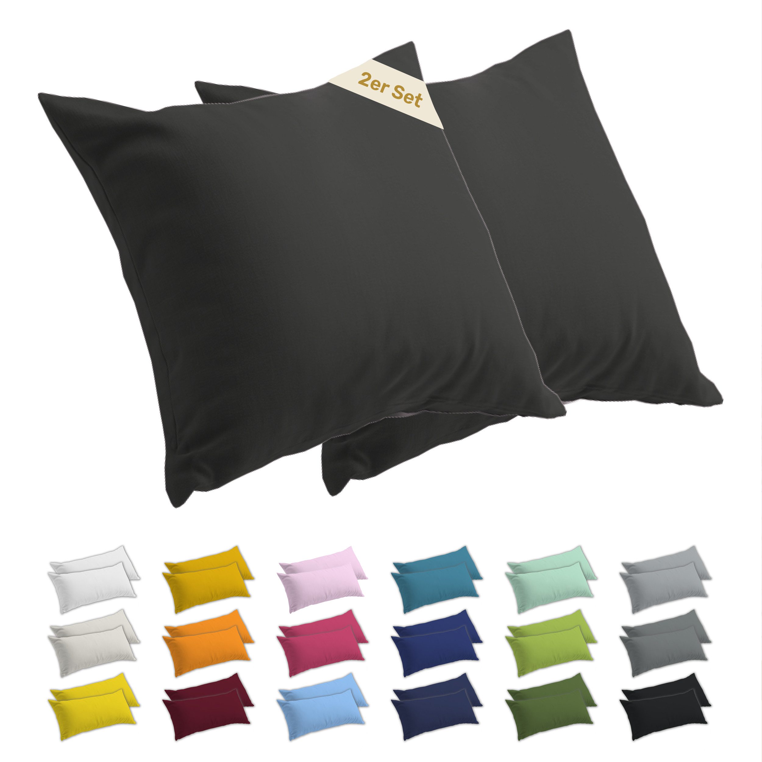 Lavea Kissenbezug 2er Set Kissenhülle Jersey, 100% Baumwolle, Kissenbezüge, (2 Stück), allergikerfreundlich - sicherer YKK-Reißverschluss - waschbar 60°C
