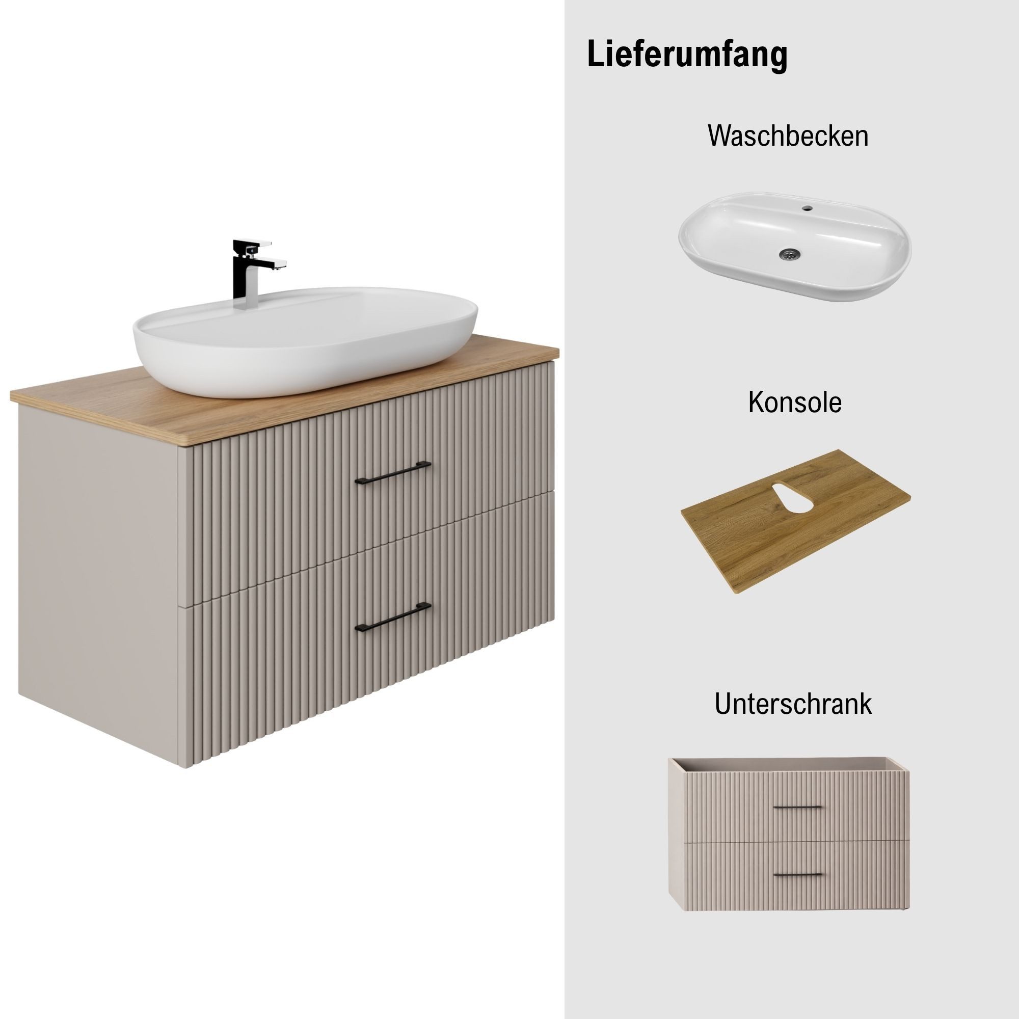 Karen Waschtisch-Set Waschtisch mit Unterschrank Liana, (Komplett-Set, Standartmäßig 2-Teilig (Unterschrank, Waschbecken), 3-St., Der Lieferumfang umfasst Unter – Bild 3 von 5