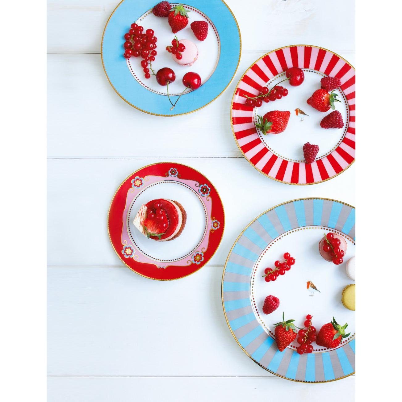 PiP Studio Frühstücksteller Frühstücksteller Love Birds Stripes Rot-Pink (21 cm)