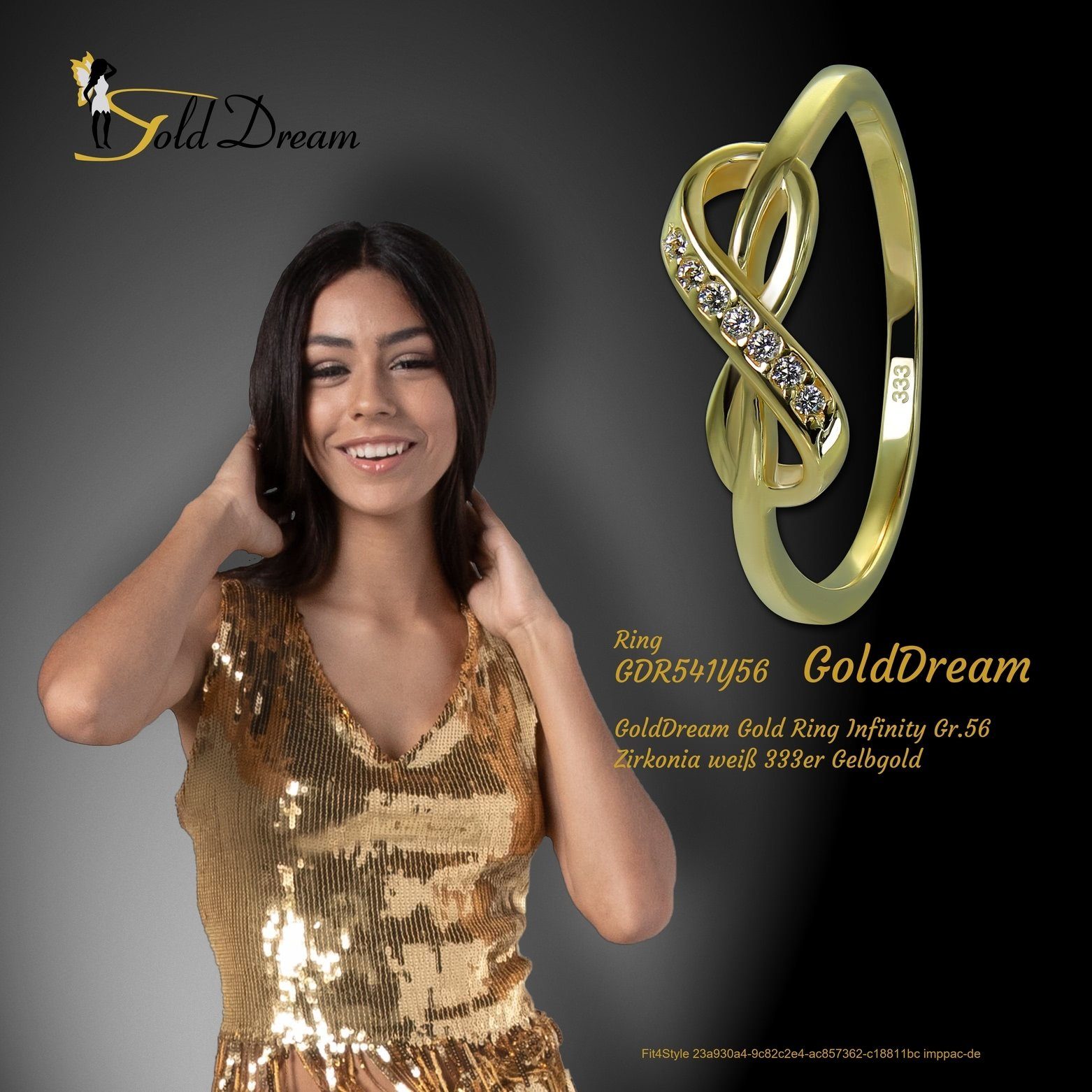 GoldDream Goldring Gr.56 Farbe: Damen (Fingerring), Gelbgold GoldDream - Ring Karat, Infinity gold, Gold Ring Infinity 333 weiß 8