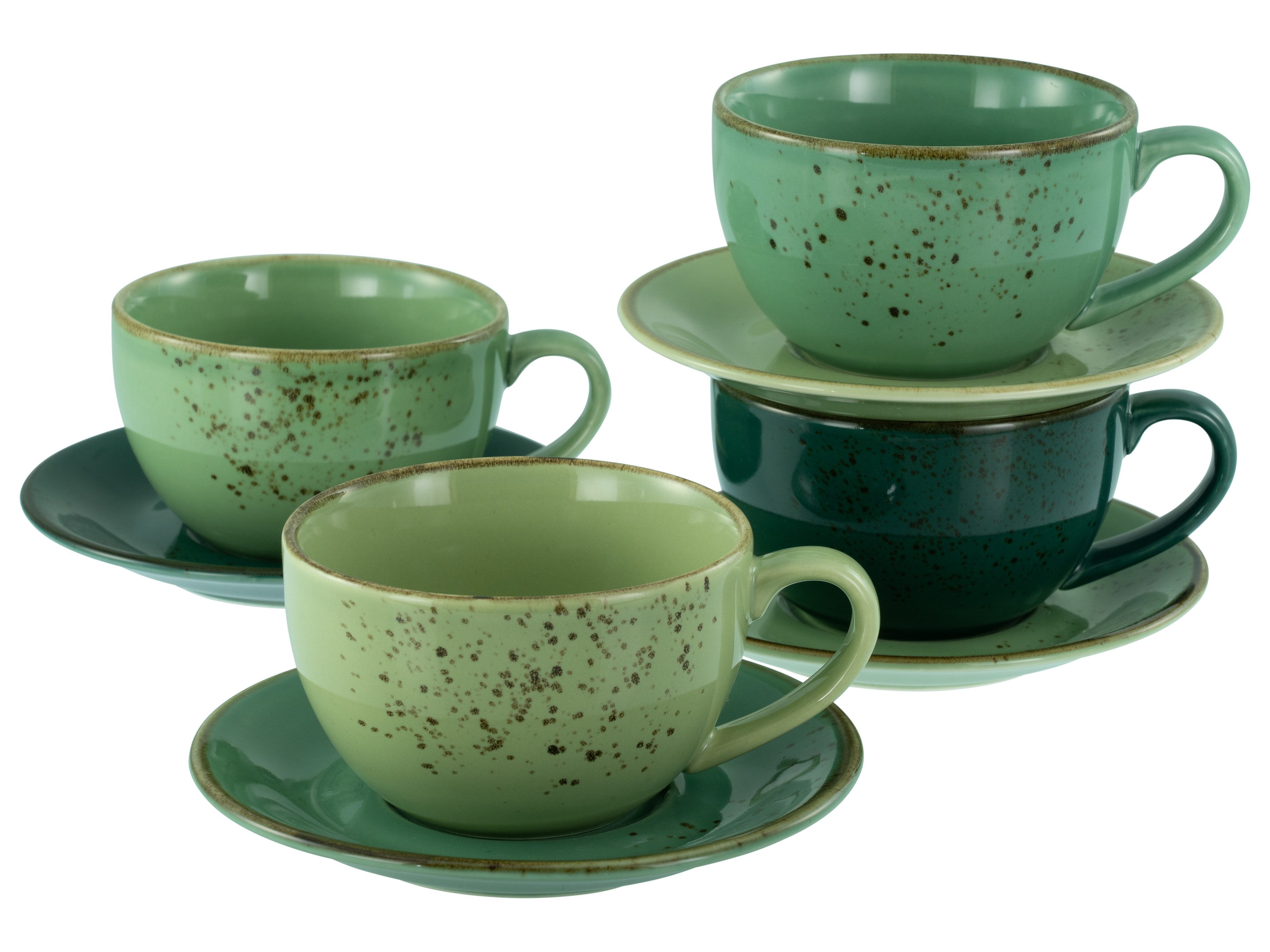 CreaTable Cappuccinotasse Nature Collection Green Life, Cappuccino-Set, 8-tlg., Steinzeug, Handwerklicher Look, Vintage