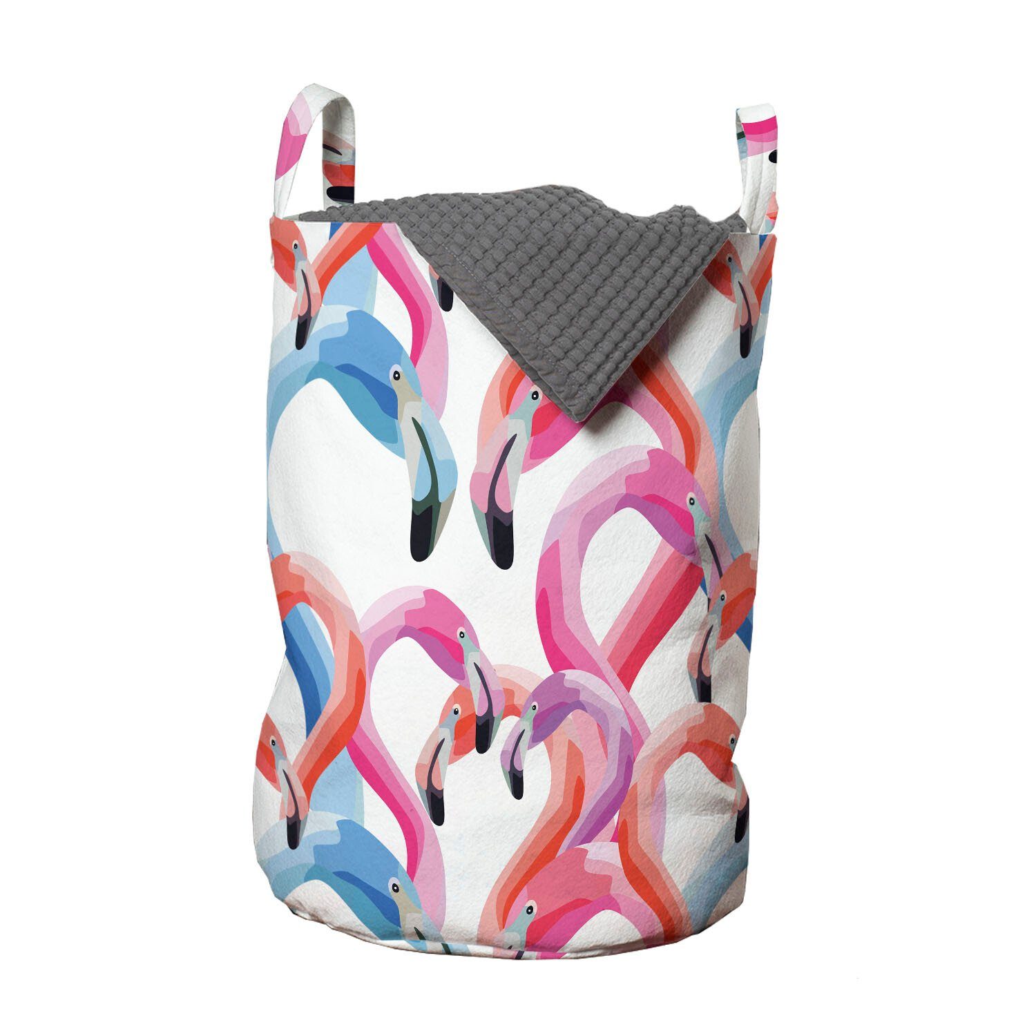 Vögel Wäschesäckchen Pastell Waschsalons, mit Abakuhaus Wäschekorb Kordelzugverschluss Aquarell für Griffen Flamingo