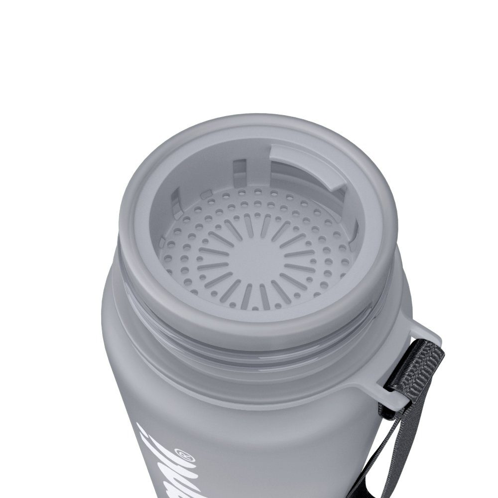 bumpli® 1-Klick-Verschluss Grau 350ml Trinkflasche auslaufsicher, Trinkflasche Wasserflasche, & Handschlaufe BPA-frei, Sportflasche, (softTouch) Kinder