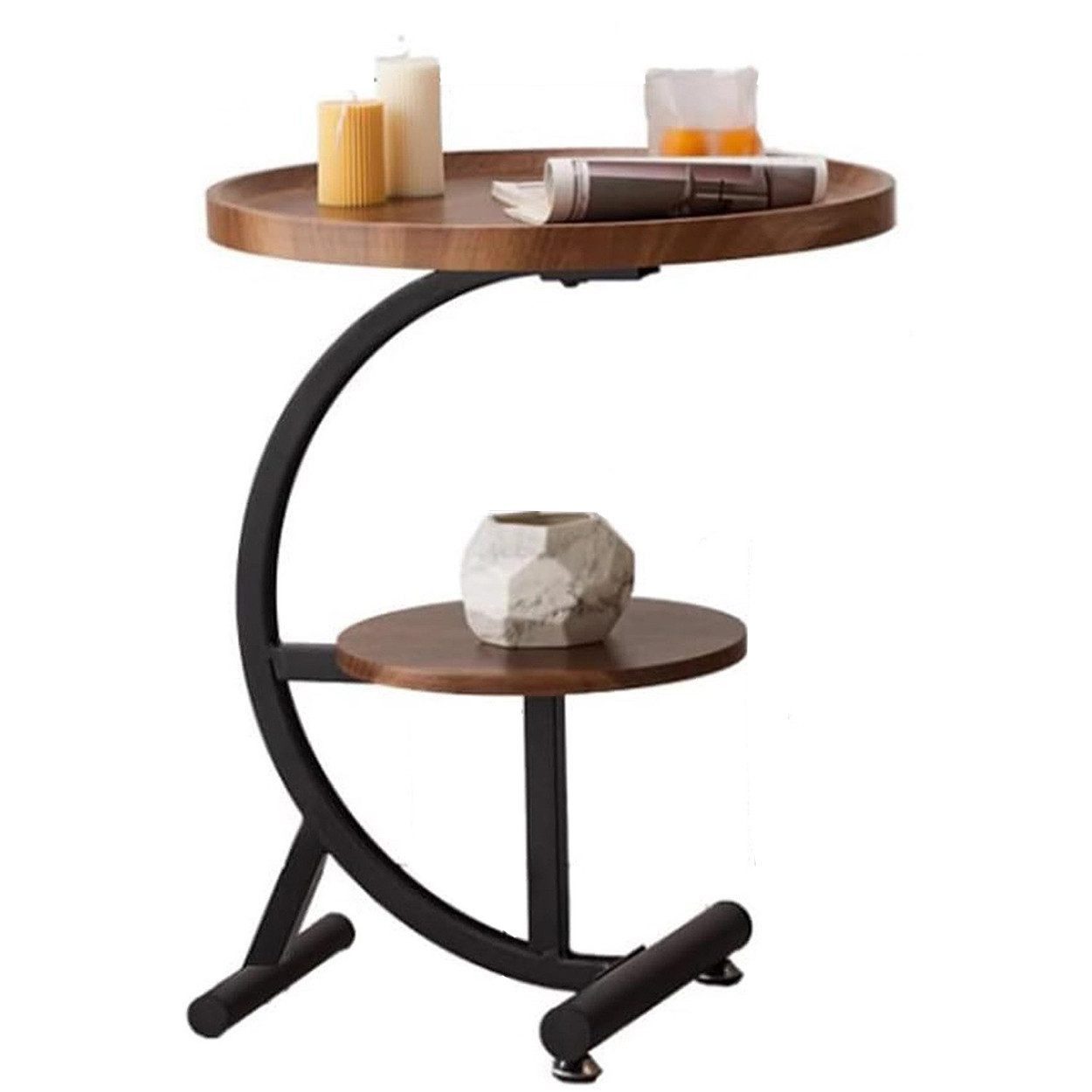 POPOLIC Beistelltisch C-Form Tische,Ø50cm,Sofatisch mit 2 Ebenen mobiler Kaffeetisch (1-St), Kaffeetisch Sofatisch Nachttisch Betttisch Laptoptisch