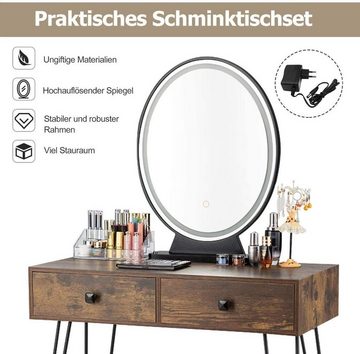 COSTWAY Schminktisch, mit spiegel&beleuchtung, Hocker Touchscreen, Schublade