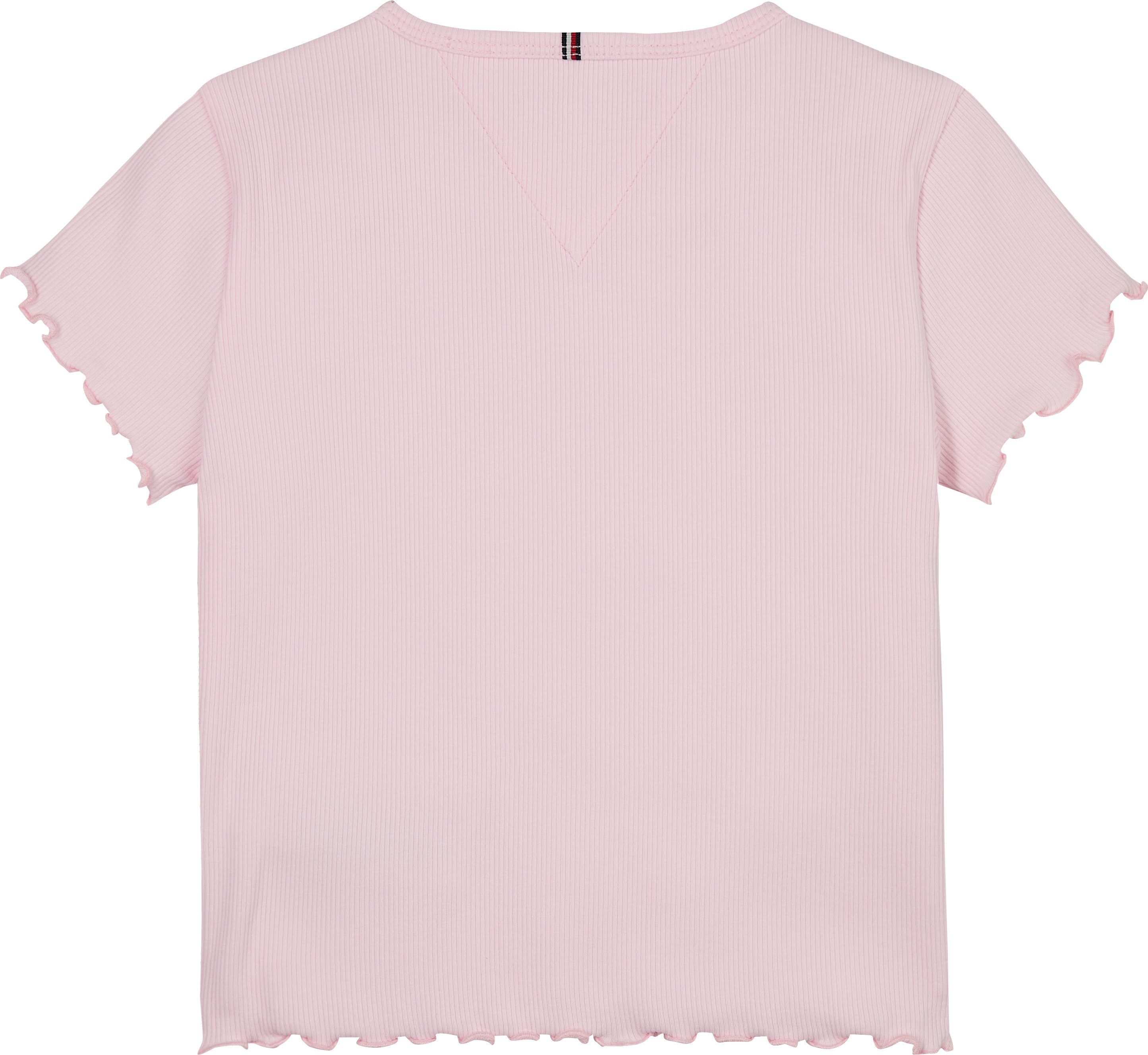 Tommy Hilfiger T-Shirt ESSENTIAL RIB TOP mit Babylock-Kanten und Stickerei unifarben, casual, regular fit, Baumwollmix, Rundhals – Bild 4 von 5
