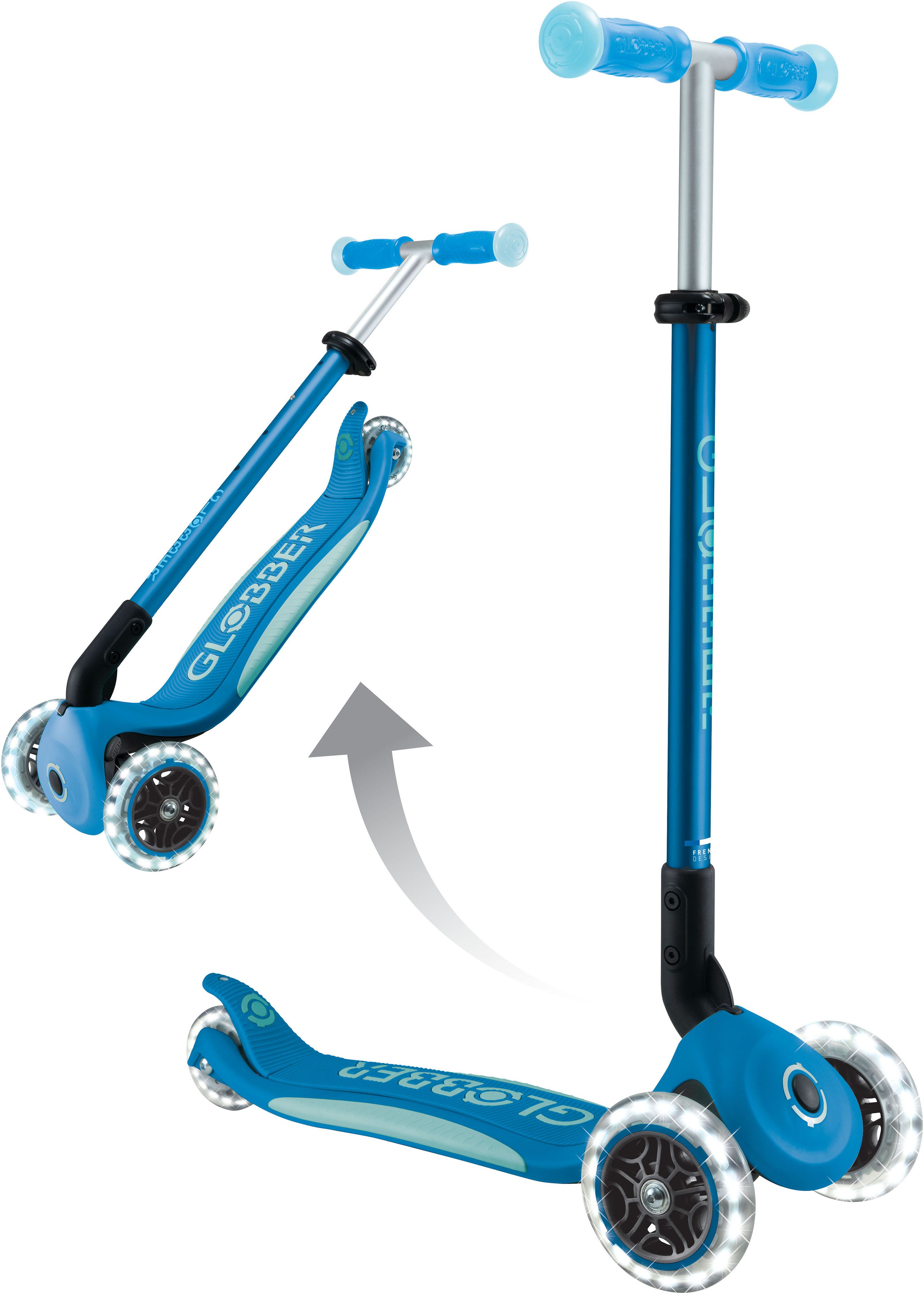 Globber Tretroller ELITE GLOW LIGHTS, mit Leuchtrollen und Glow-Effekt