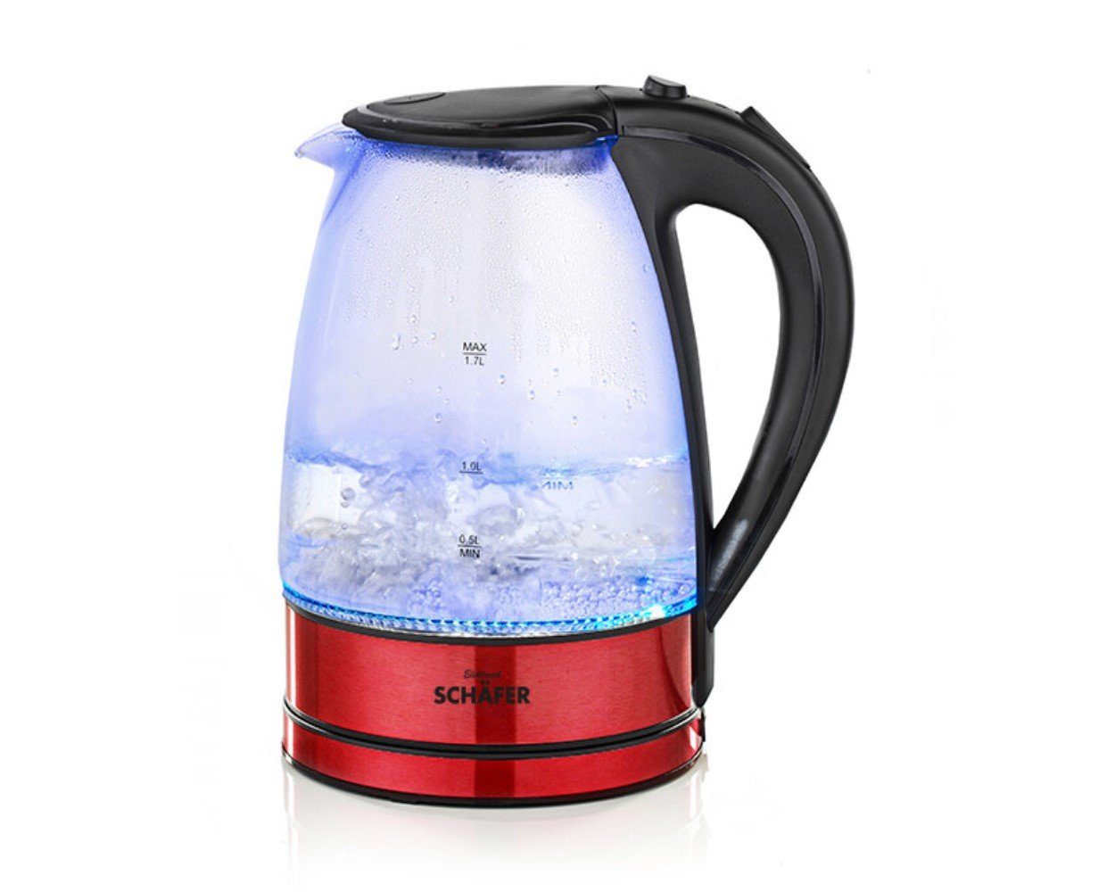 KESSMANN Schäfer Wasserkocher 1,7 L Edelstahl mit LED und Abschaltautomatik Glaswasserkocher silber, 1.7 l, 2200,00 W, Wasser Kocher mit Kalkfilter Schnelles aufheizen Wasseraufbereiter