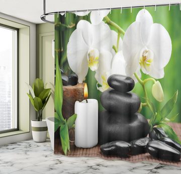 Abakuhaus Duschvorhang Moderner Digitaldruck mit 12 Haken auf Stoff Wasser Resistent Breite 175 cm, Höhe 180 cm, Spa Orchideen Steine ​​Natur