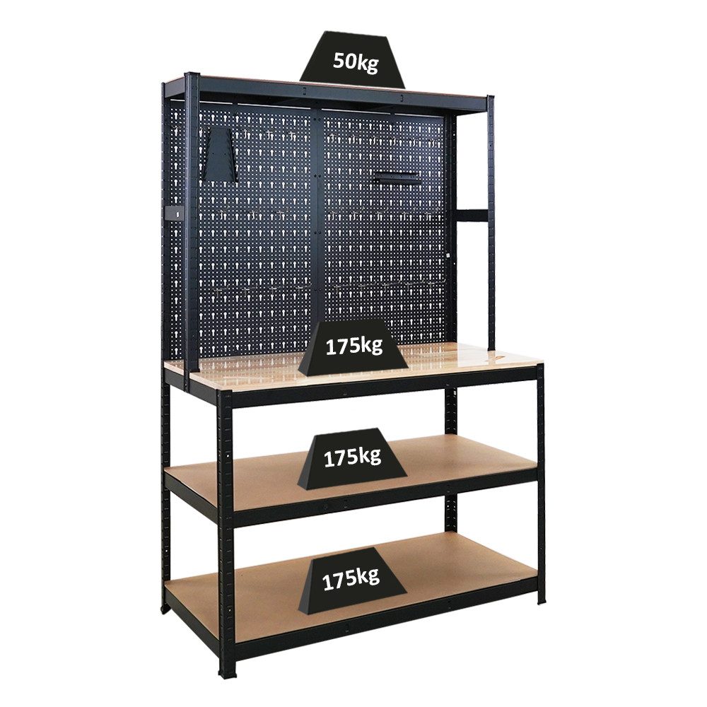 PROREGAL® Werkbank Werktisch Profi Werkbank GIANT BEAST mit Lochwand, Stabile Arbeitsbank Werktisch Arbeitstisch für Keller Garage bis 175kg
