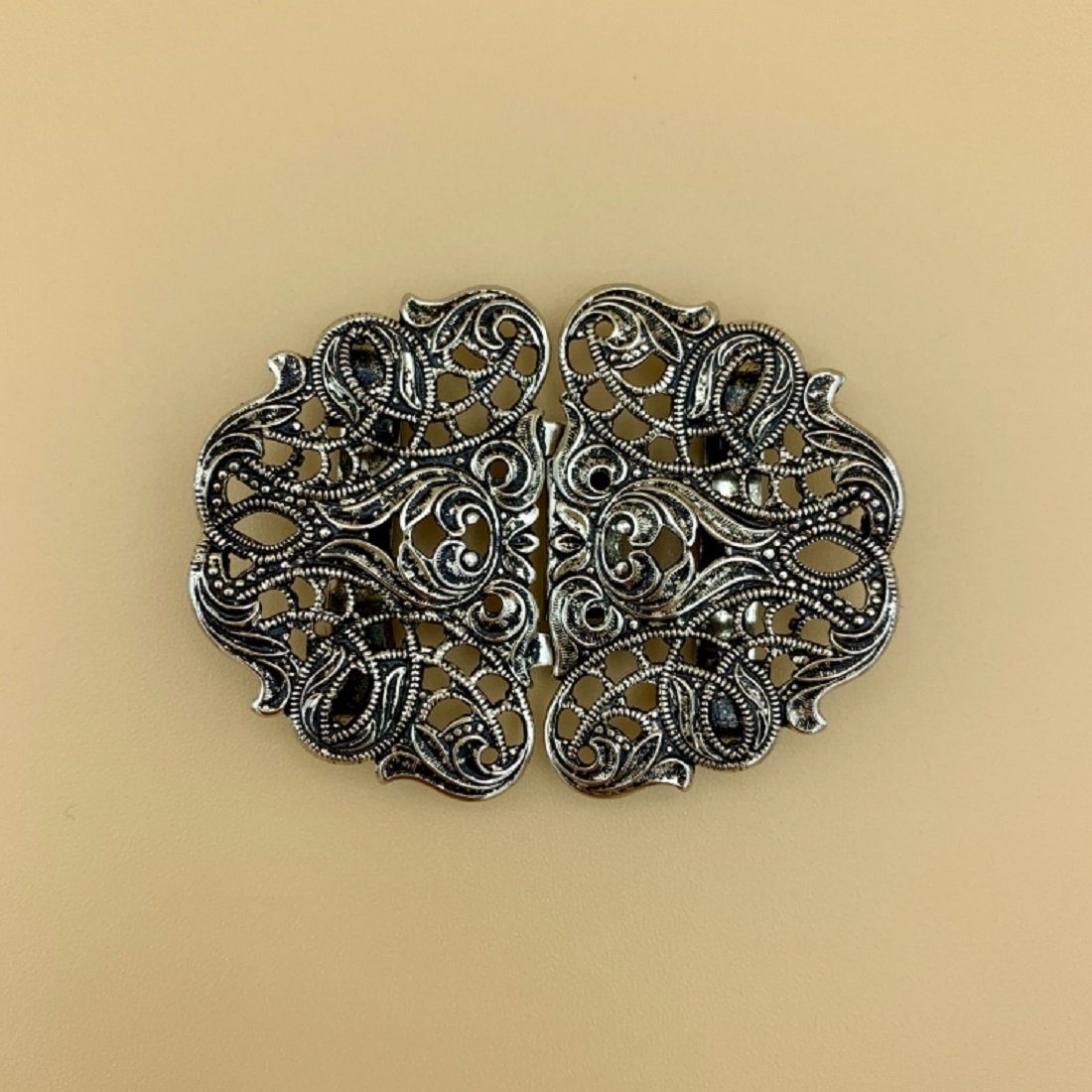 Damen Gürtel Pezzo D'oro Gürtelschnalle große Trachten Schürzenschließe, Motiv Ornamente oval,altsilber, Dirndlschnalle klassisc