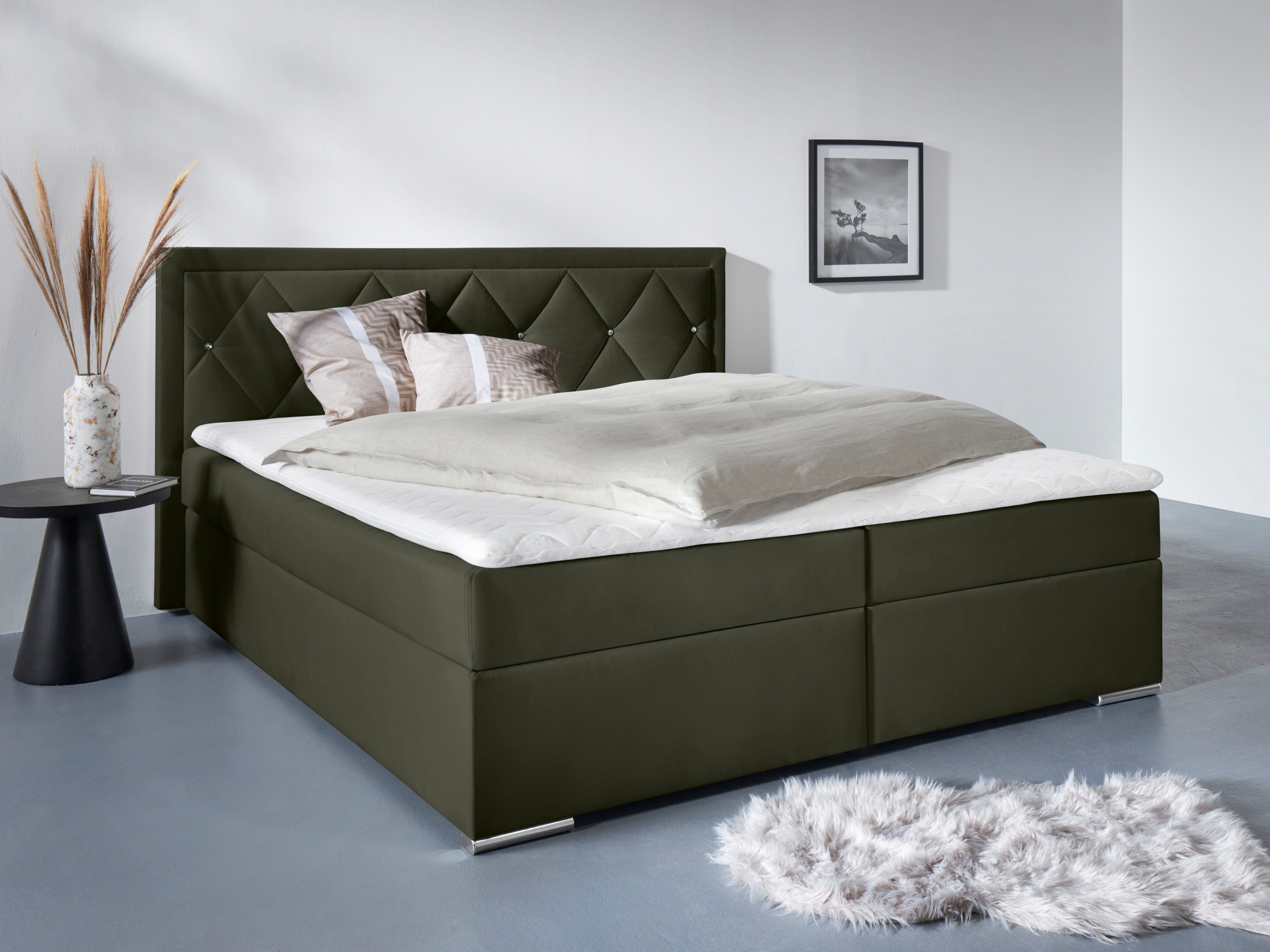 Leonique Boxbett Alfie, Bestseller, wahlweise mit Bettkasten, mit Straßsteinen im Kopfteil, H2, H3 und H4 wählbar