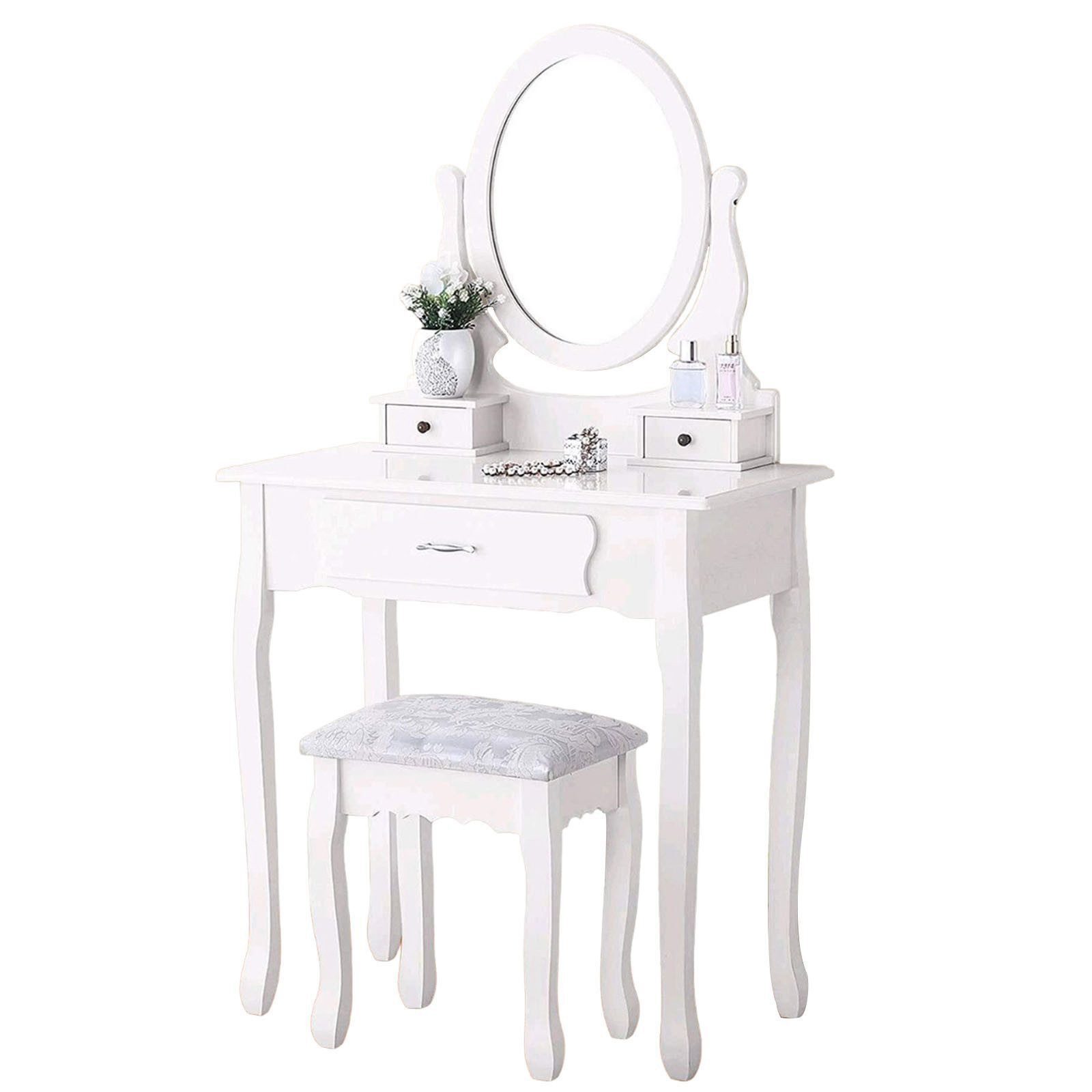 FUROKOY Schminktisch Schminktisch mit Spiegel und Gepolstertem Hocker, Weiß günstig online kaufen