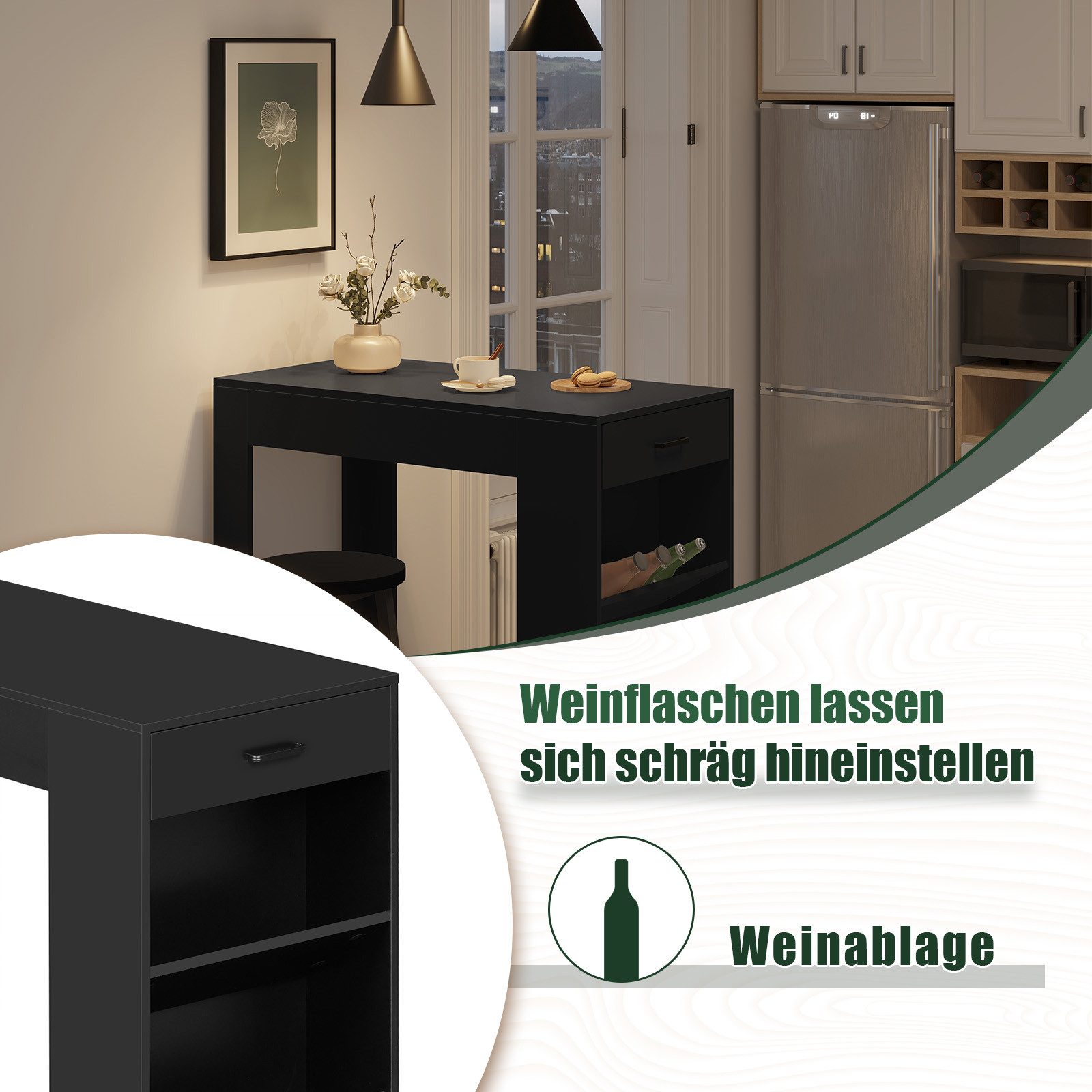 Woltu Bartisch (1-St), mit 1 Schublade 3 Ablagen, Küchentisch mit Weinregal