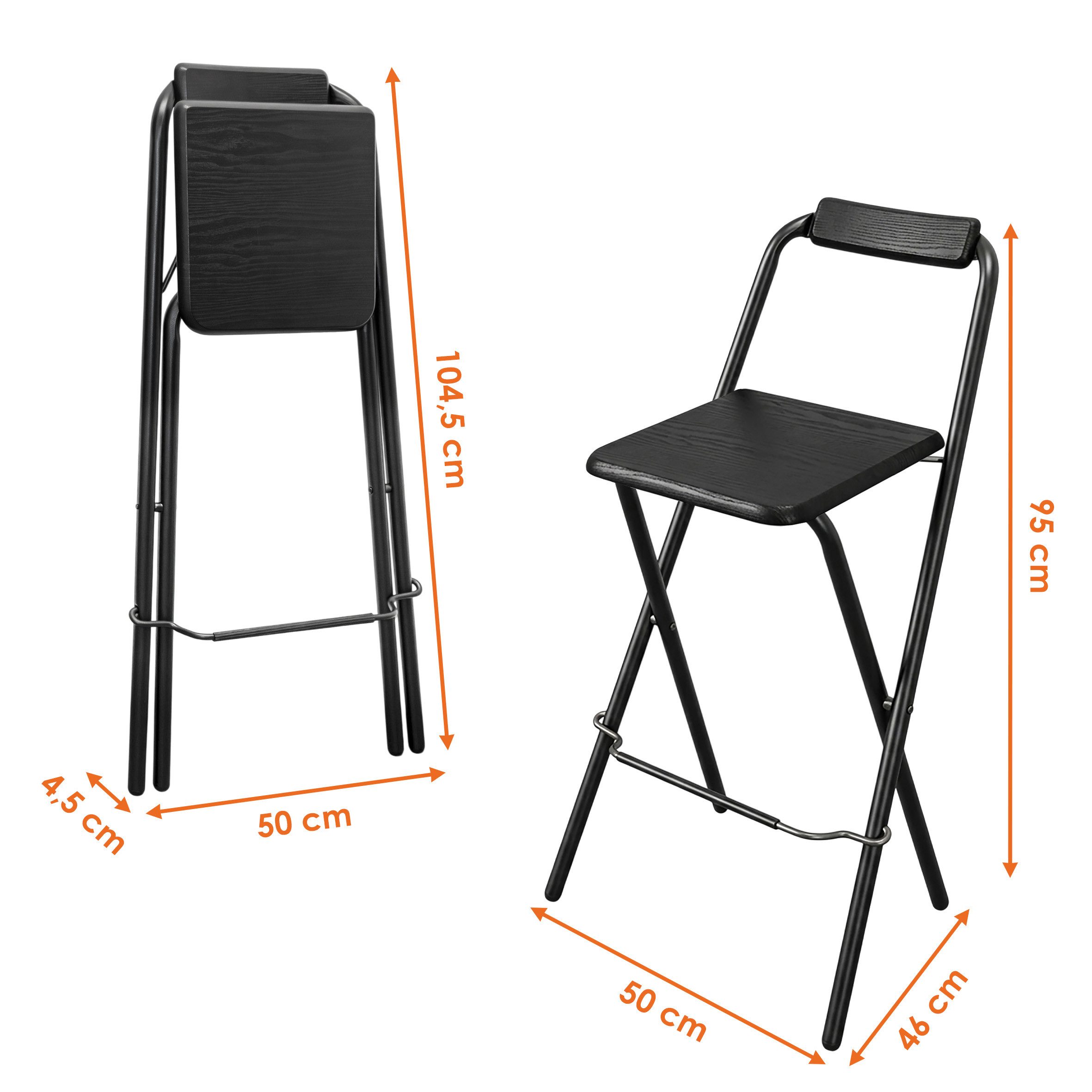 Spetebo Barhocker Metall Barstuhl klappbar (schwarz, 1 St., bis 110 kg), Tresenhocker faltbar mit Holz Sitzfläche und Klappsicherung