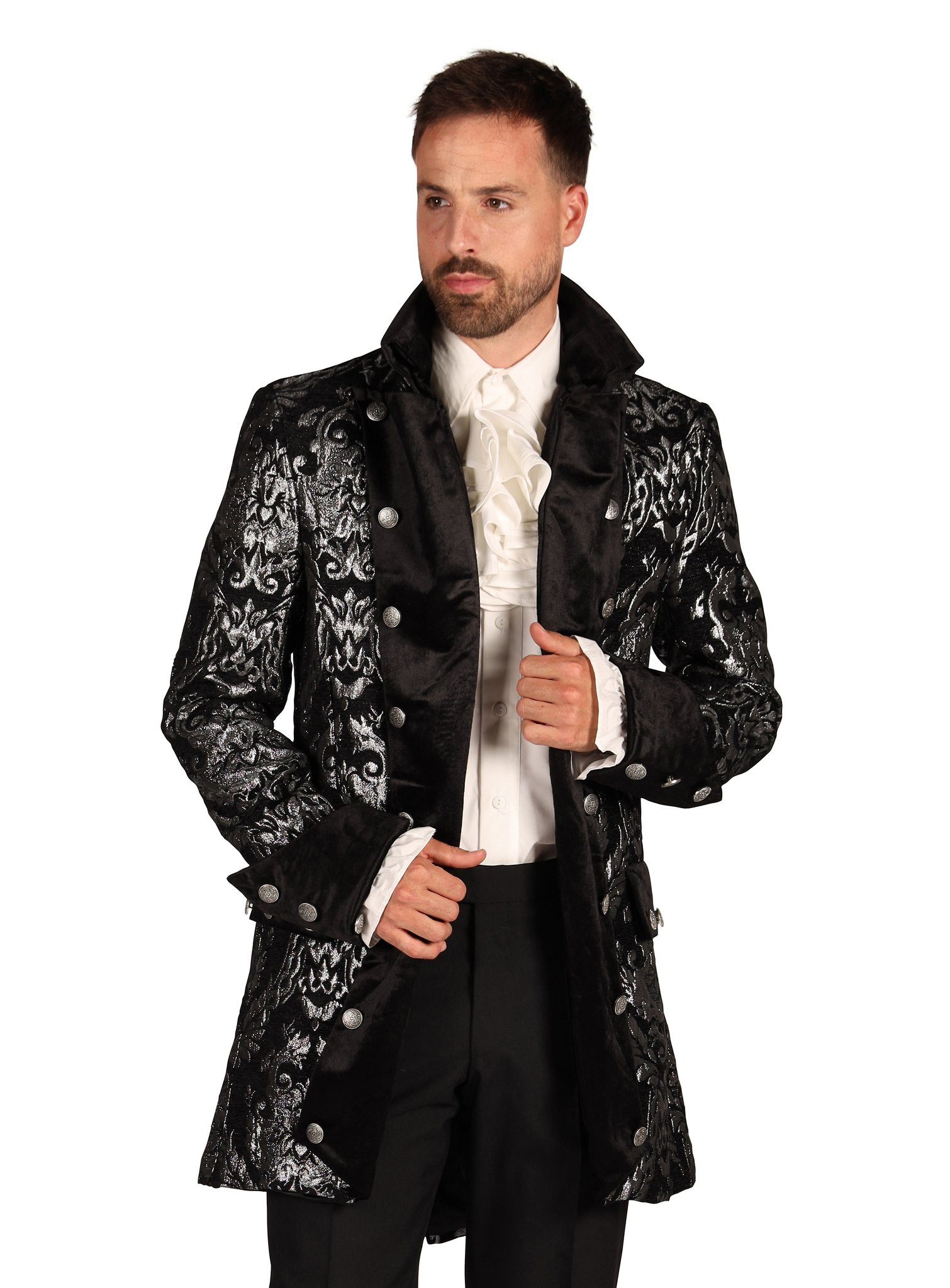 thetru Piraten-Kostüm Gehrock Adliger silberfarben, Hochwertiger Mantel für barocke Herren